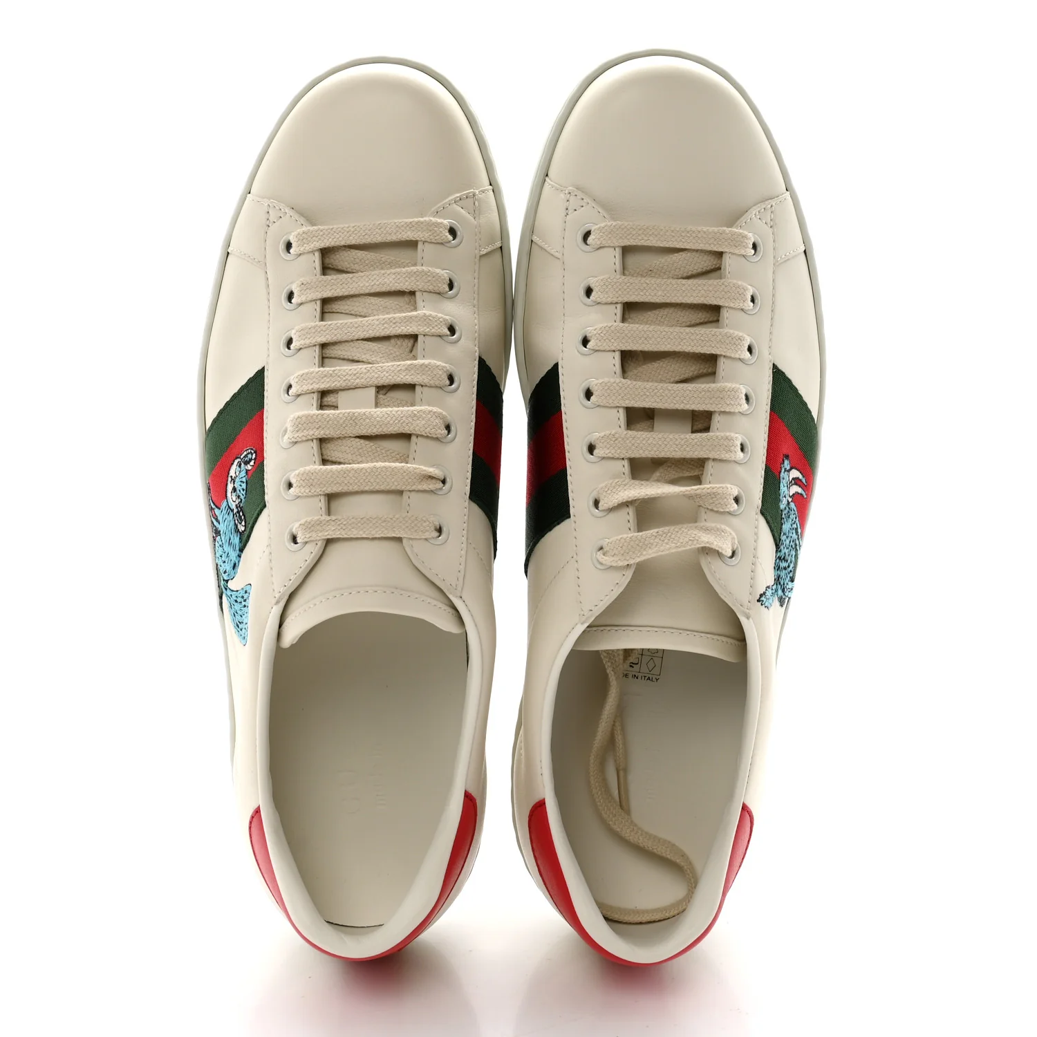 X FREYA HARTAS Calfskin Miro Soft Web Mythical Creature Embroidered Mens Ace Sneakers 9.5 New Mystic White