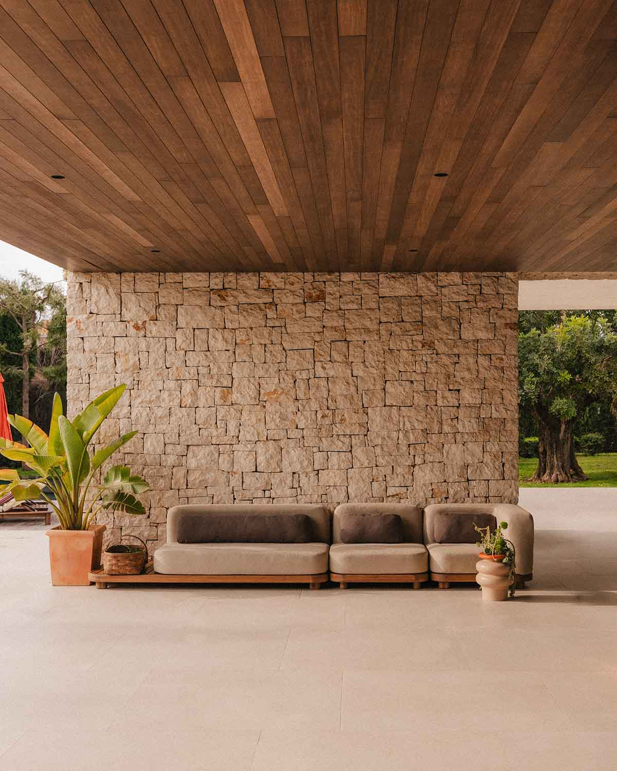 Redik - Sofá Modular de Jardín 3 Piezas Módulo Sofá, Módulo Central y Módulo Esquinero de Madera de Acacia y Tela Redik