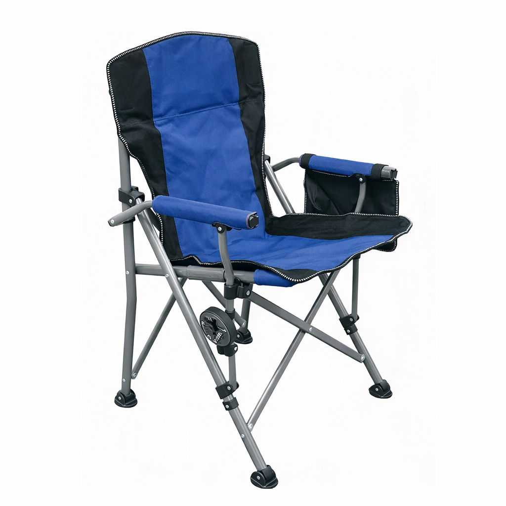 Easy Folding High-Back Portable Camping Chair Sturdy Steel Frame with Cup Holder Metal Garden Chair
