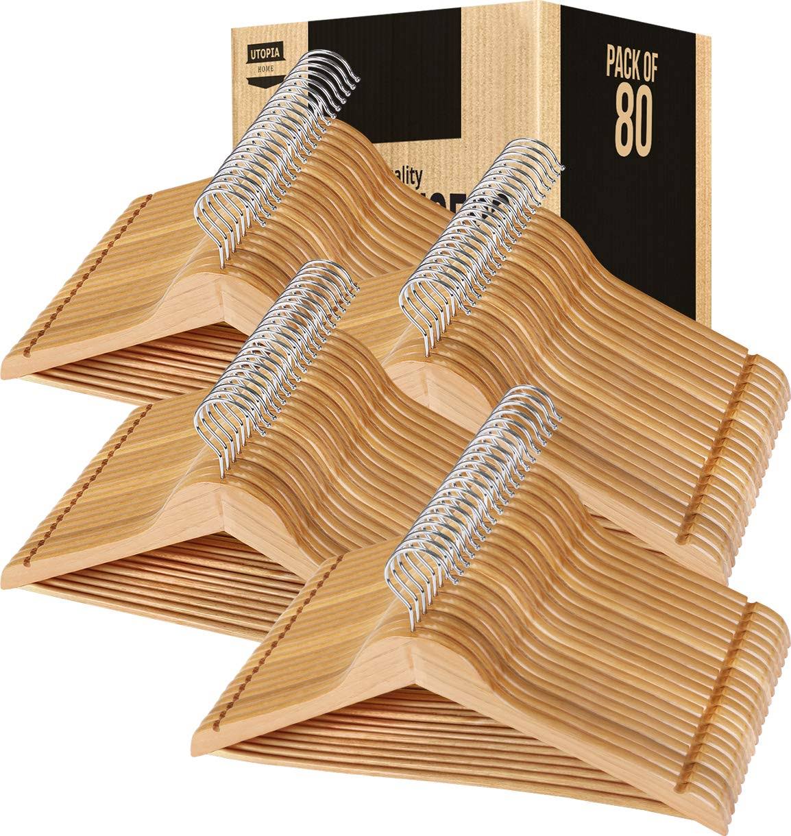 Utopia Home Premium Wooden Hangers 80 Pack - Durable & Slim Coat Hanger - Suit Hangers with 360-Degree Rotatable Hook - Wood Han