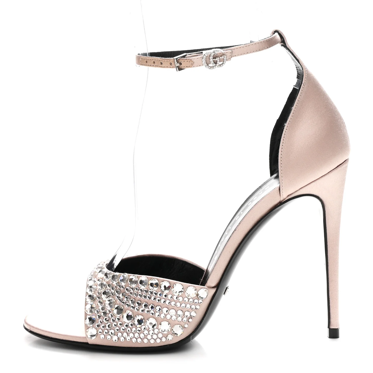 Satin Crystal Ankle Strap Sandal Pumps 39.5 Skin Rose