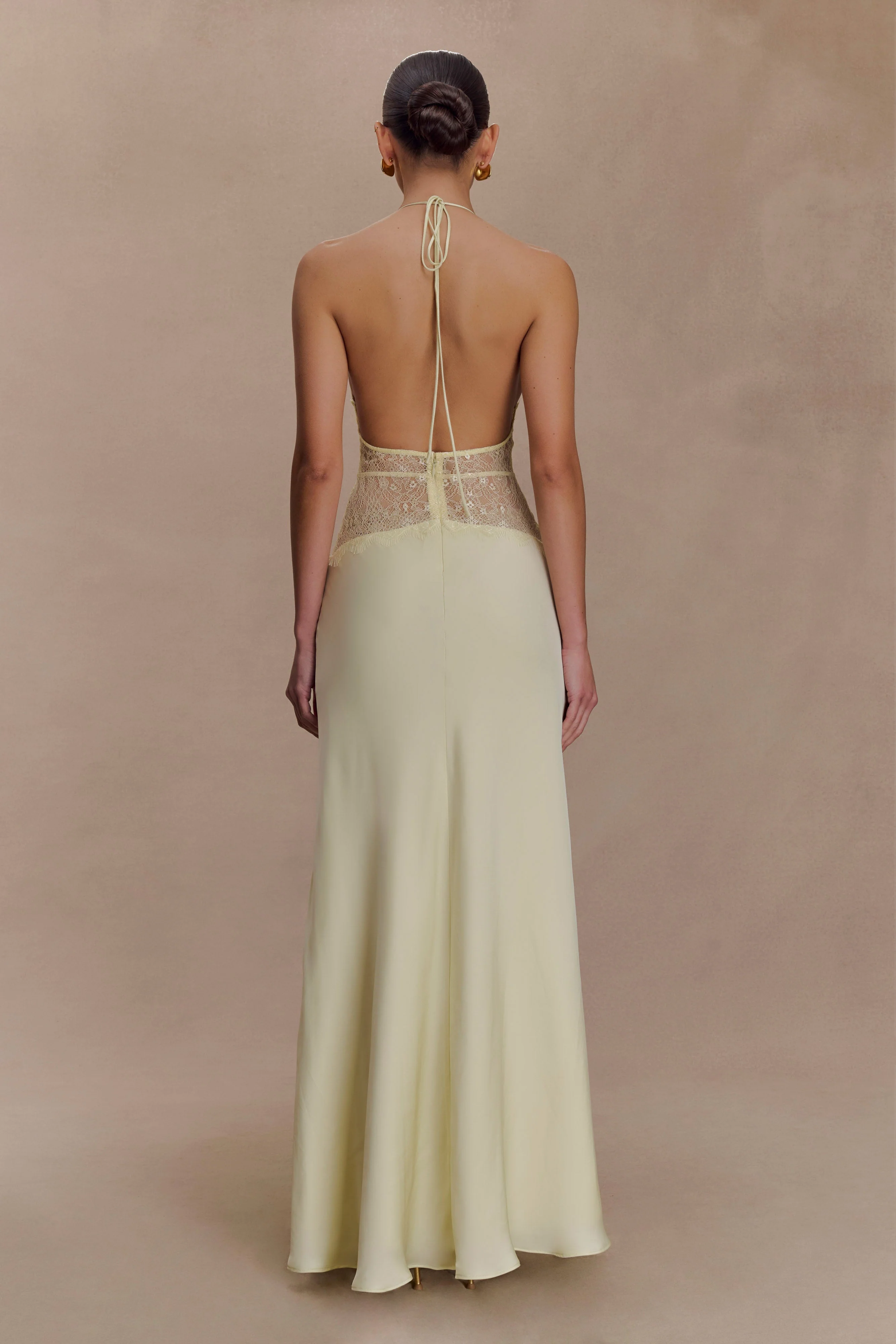 Dinah Lace And Satin Maxi Dress - Lemon