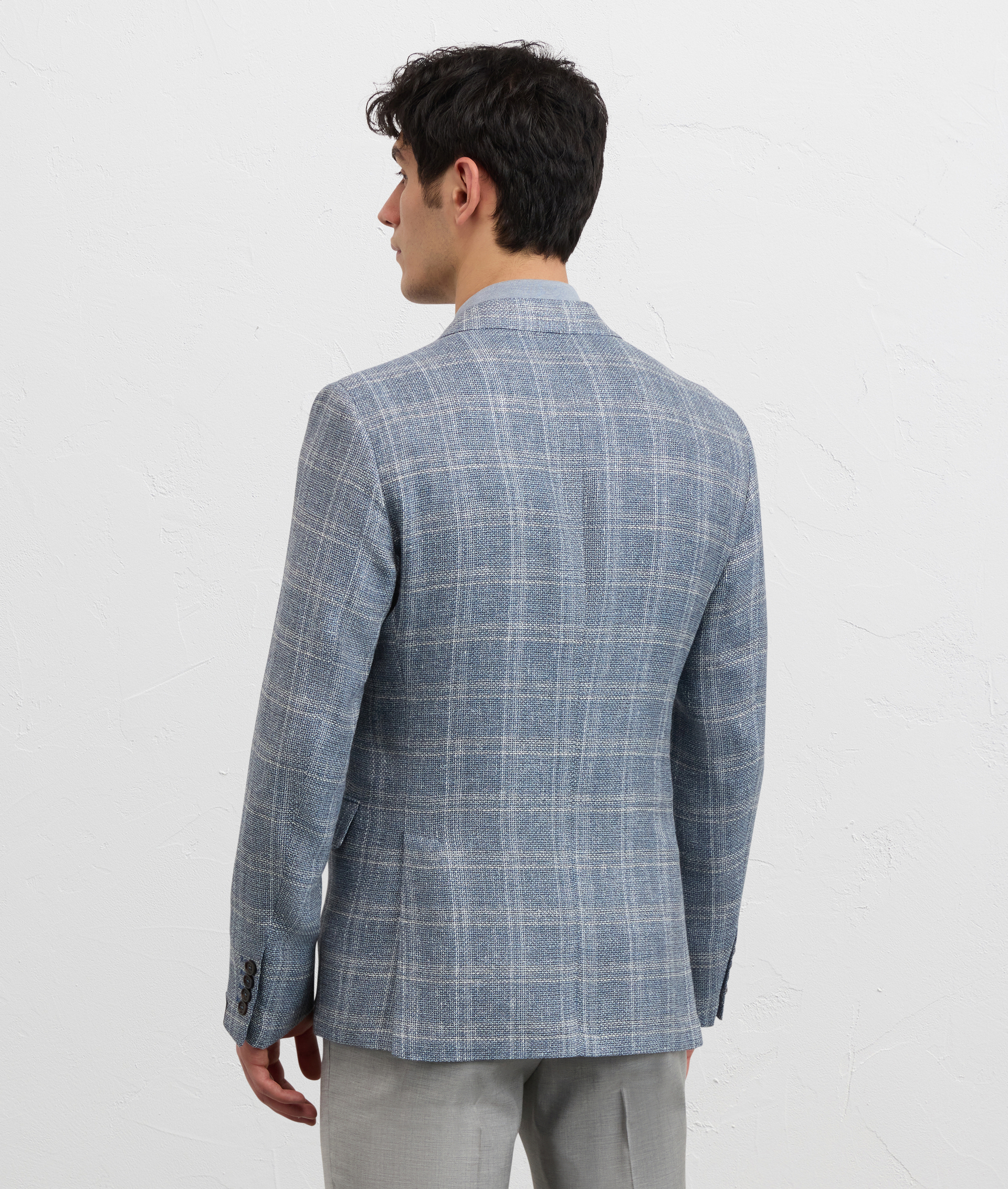LIGHT BLUE MOULINE WOOL AND LINEN BRERA LINE UNLINED JACKET