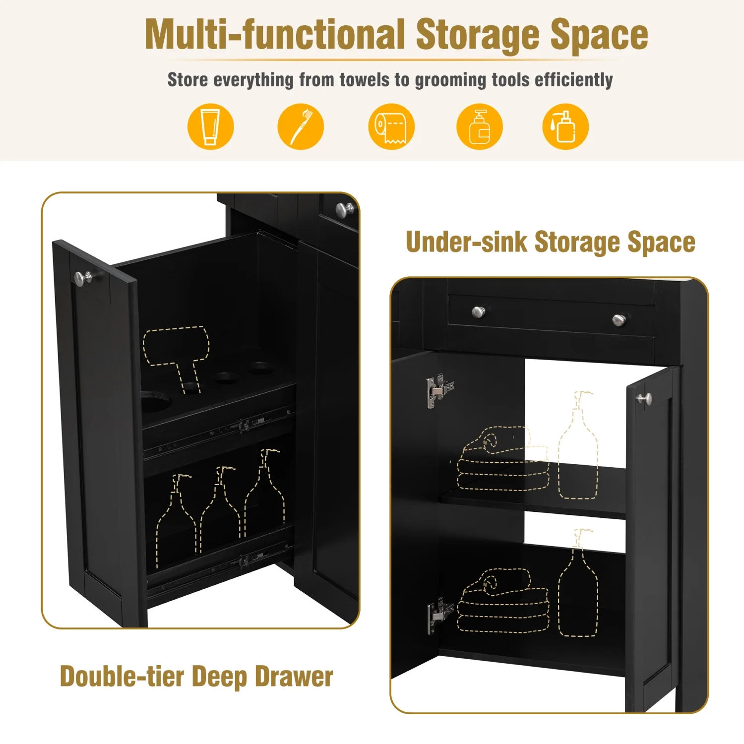 30" Bathroom Vanity with Sink Combo Wall Mounted Storage Cabinet Set with Soft Close Drawers, Modern Design with Invisible Handle, Resin Basin Sink Top, Gray - Image 4