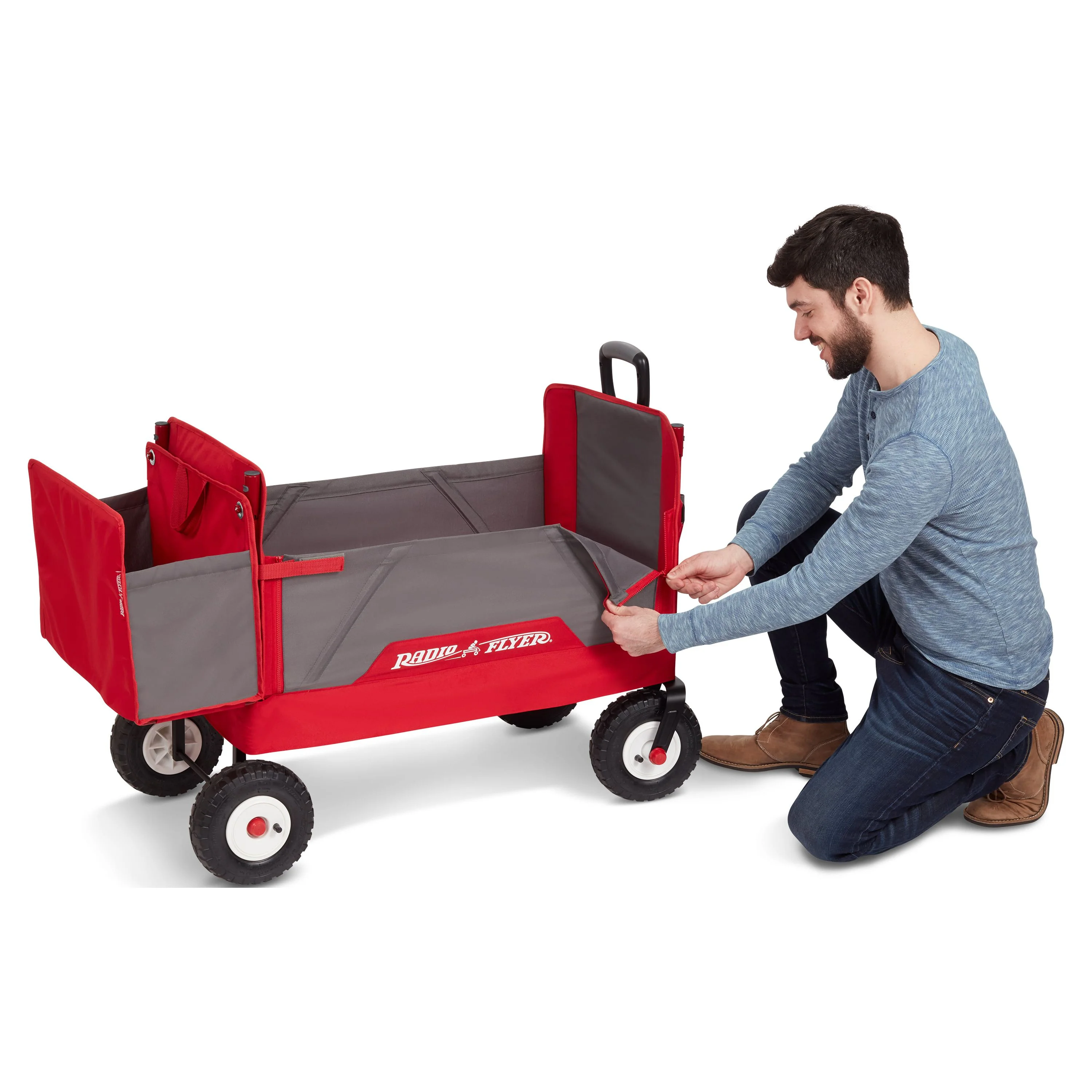 Radio Flyer, 3 - in - 1 All - Terrain EZ Fold Wagon with Canopy, Red and Gray, Air Tires