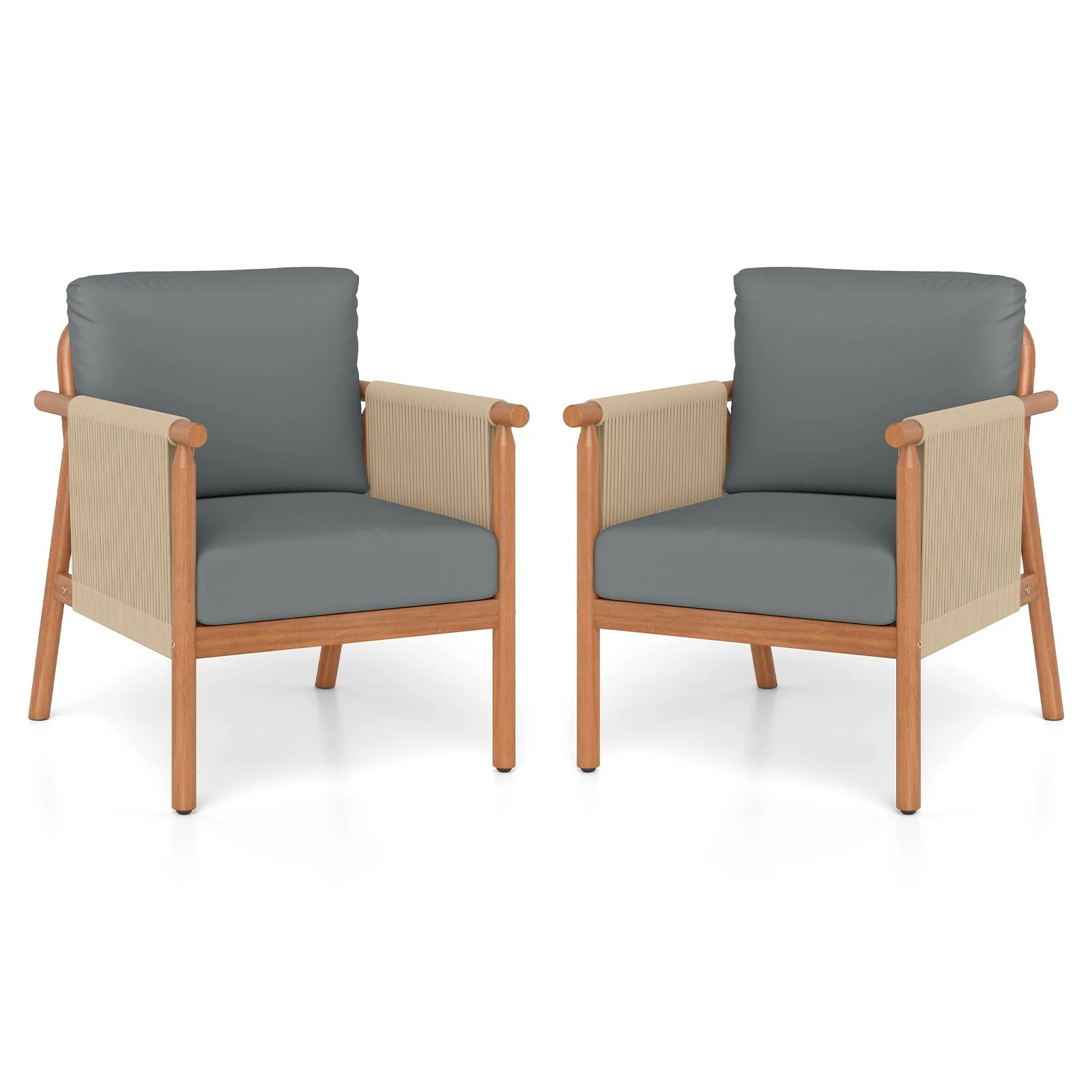 Tangkula Acacia Wood Patio Club Chair Boho Accent Chair（1/2/4）