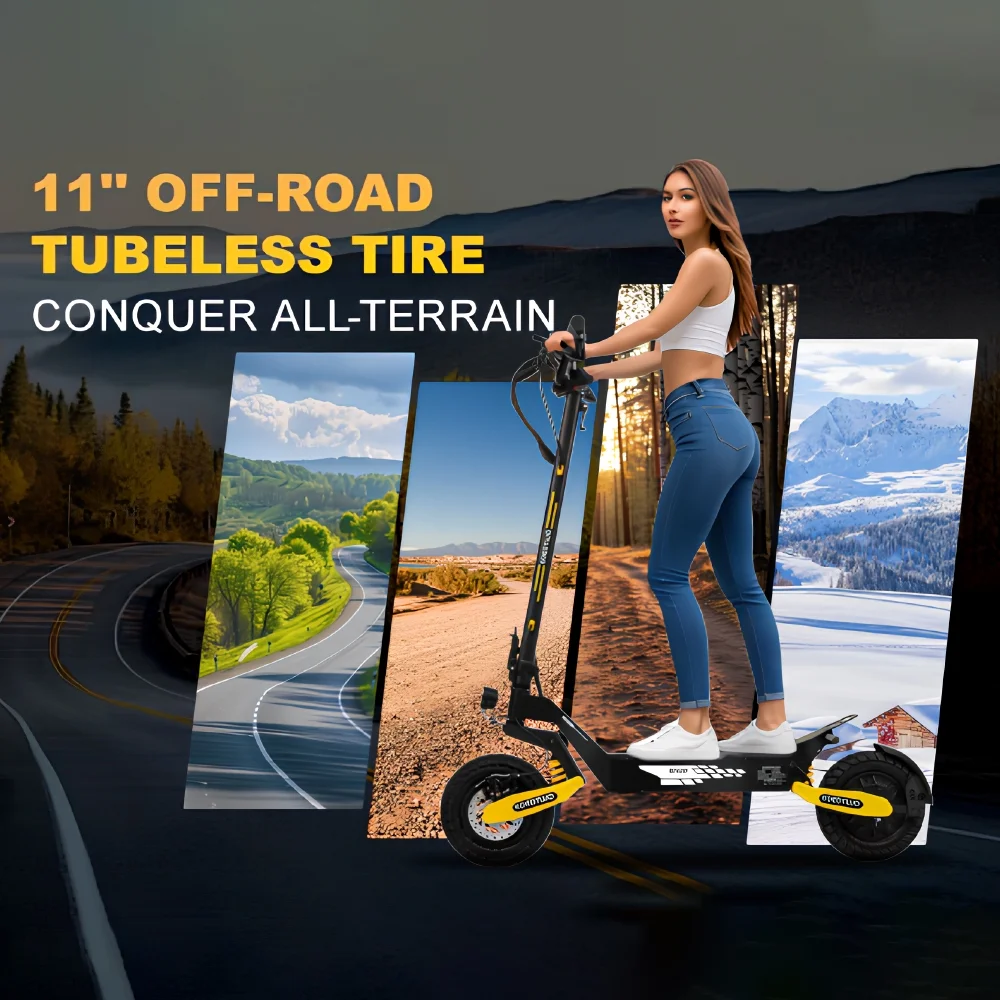 Off Road Electric Scooter for Adults, 1200W Motor Fast E Scooter, Up to 28MPH Top Speed 20Miles Long Range, 11" Off-Road Tires, 330lbs MAX Load, Foldable(GT06 48V 13AH) - Image 9