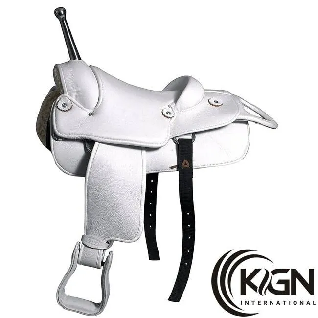 Leather Barrel Racing Horse Saddle, White(16") - Image 3