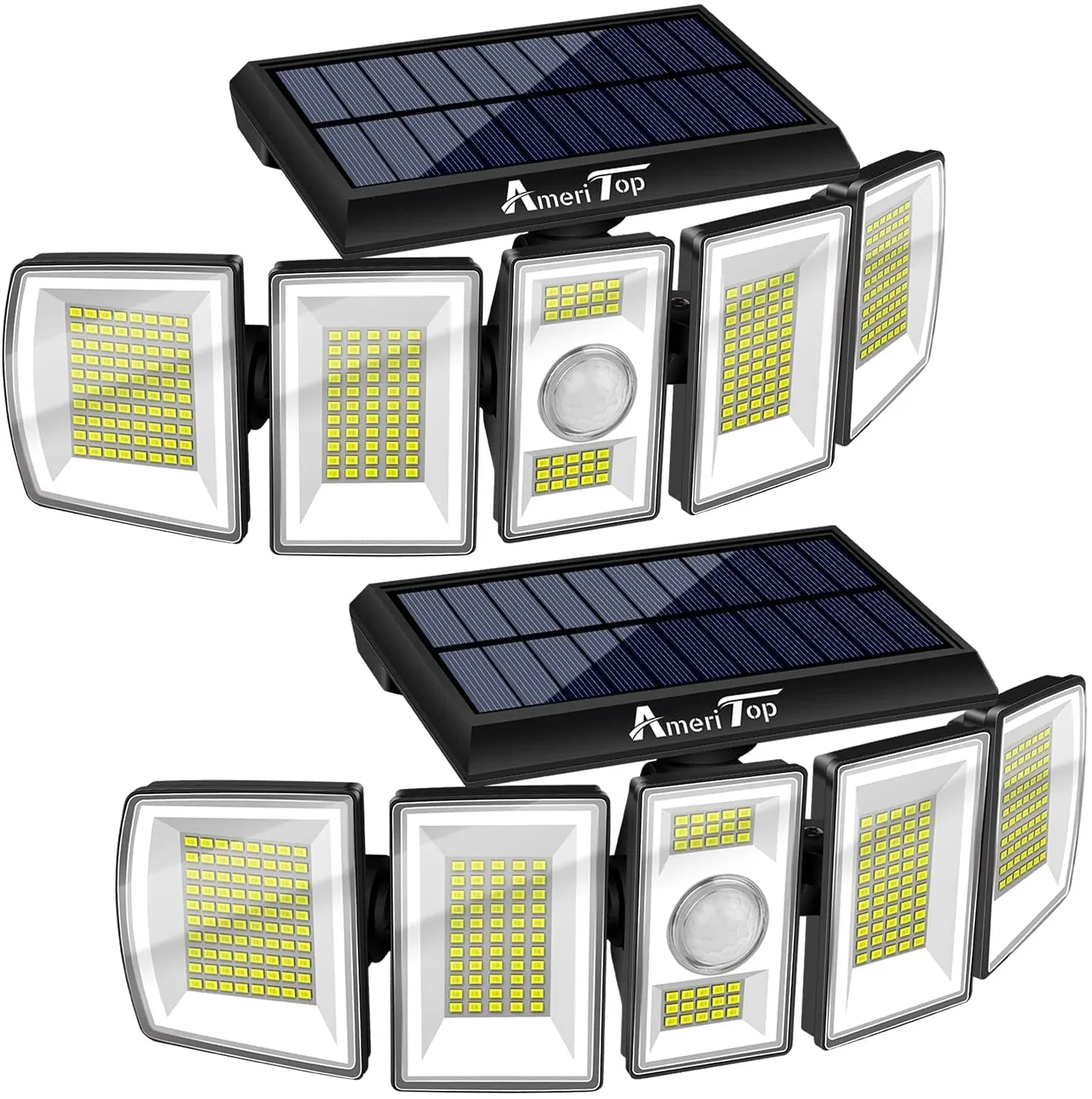Solar Lights Outdoor �?AmeriTop 300 LED 7000K Motion Sensor Lights Cordless; 5 Adjustable Heads, 360° Wide Angle Illumination, IP65 Waterproof, Security LED Flood Light for Patio Yard Garden 2 Pack