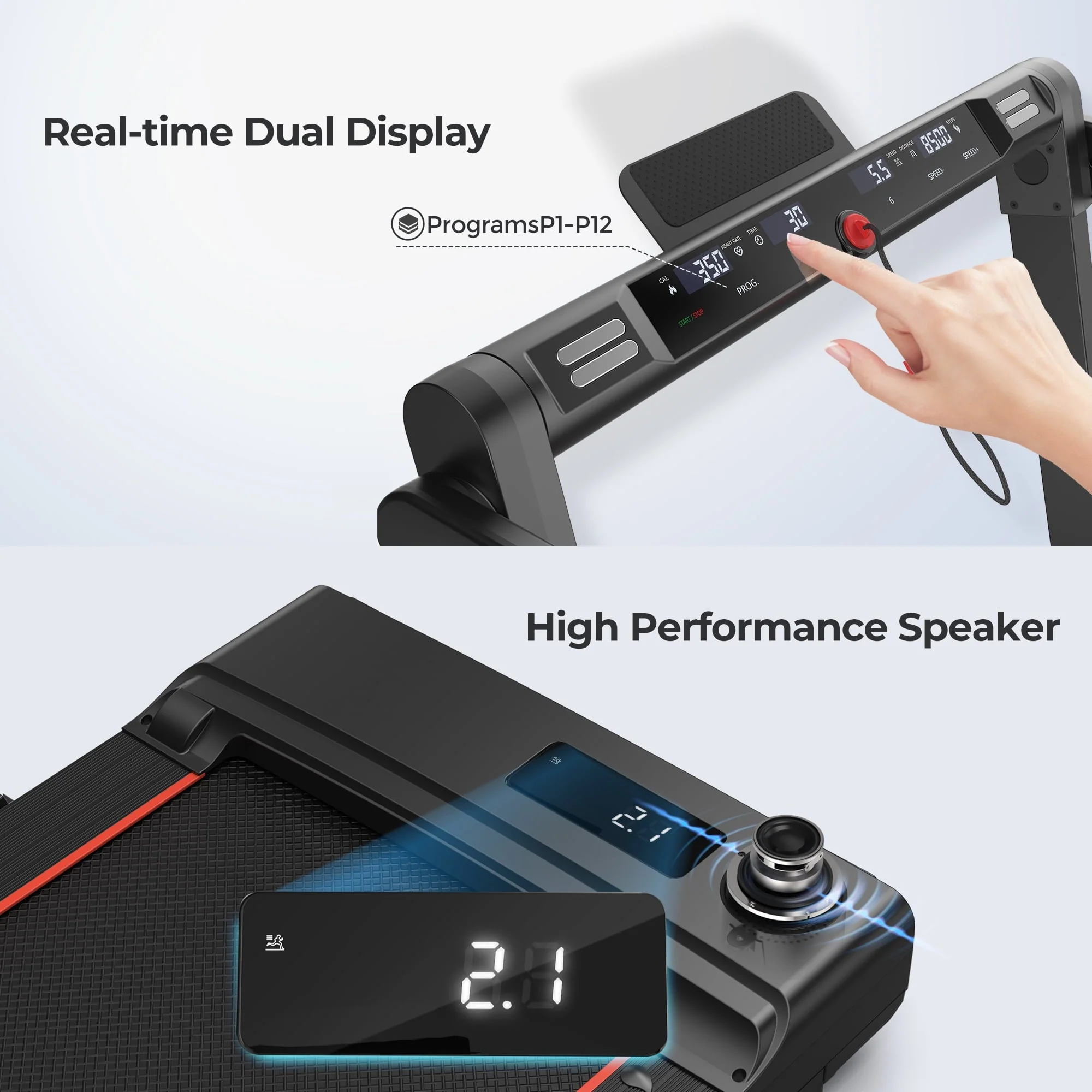GEEMAX 3.0HP 2 in 1 Dual Display Folding Treadmill Under Desk Treadmill W/APP and 12 Pre - Set Fitness Exercise Programs & Remote Control Electric Treadmill Jogging Machine, 265 lb Capacity 0.6 - 7.5MPH