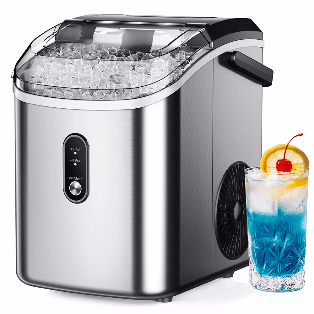 Nugget Ice Maker Countertop, 34 9lbs per Day Chewable Pebble Nugget Ice Machine with Touch Screen for Home, Kitchen, Office, Stainless Steel, Black(Black) Image 3