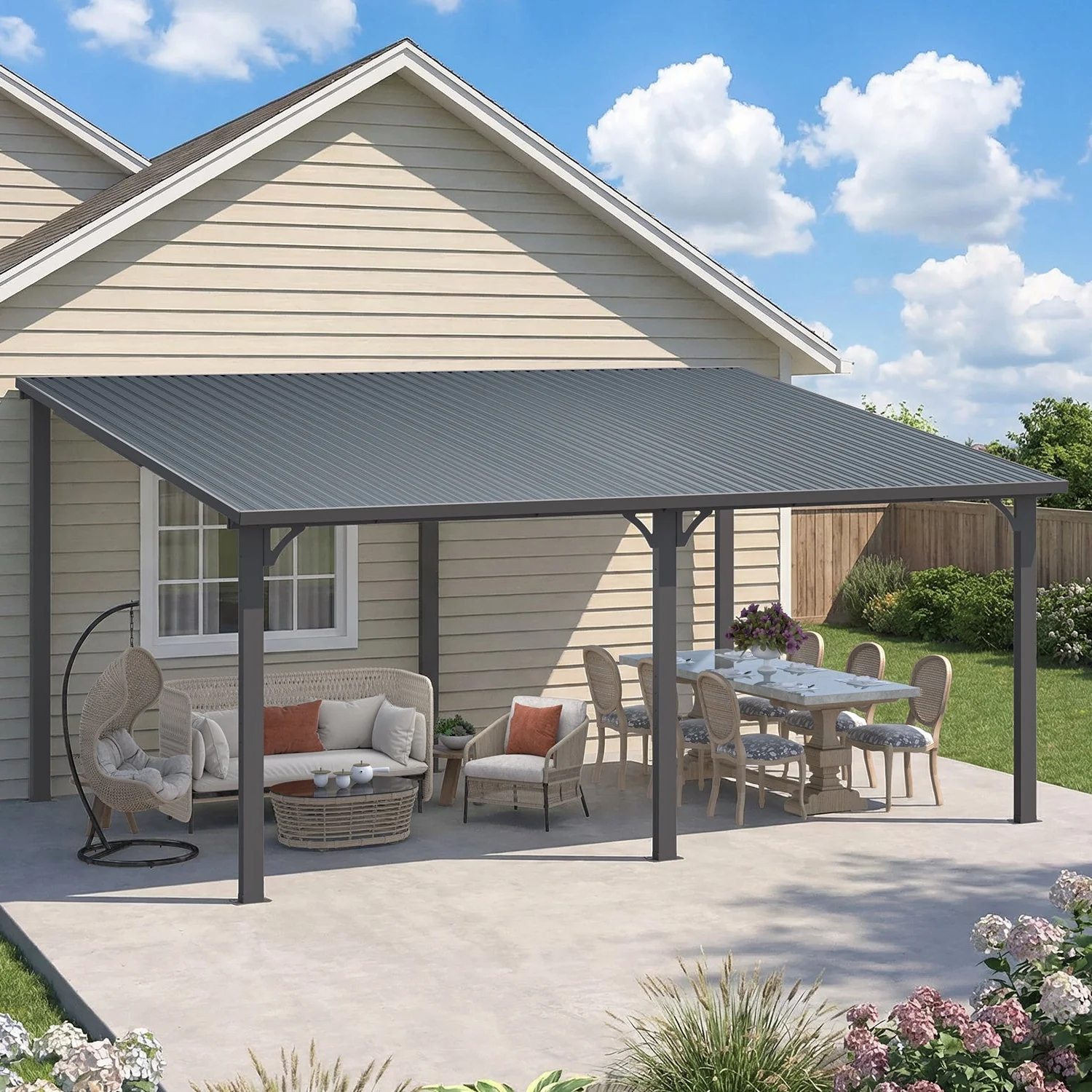 AECOJOY 16' x 12' Hardtop Gazebo Outdoor Pergola Lean to Metal Pergolas