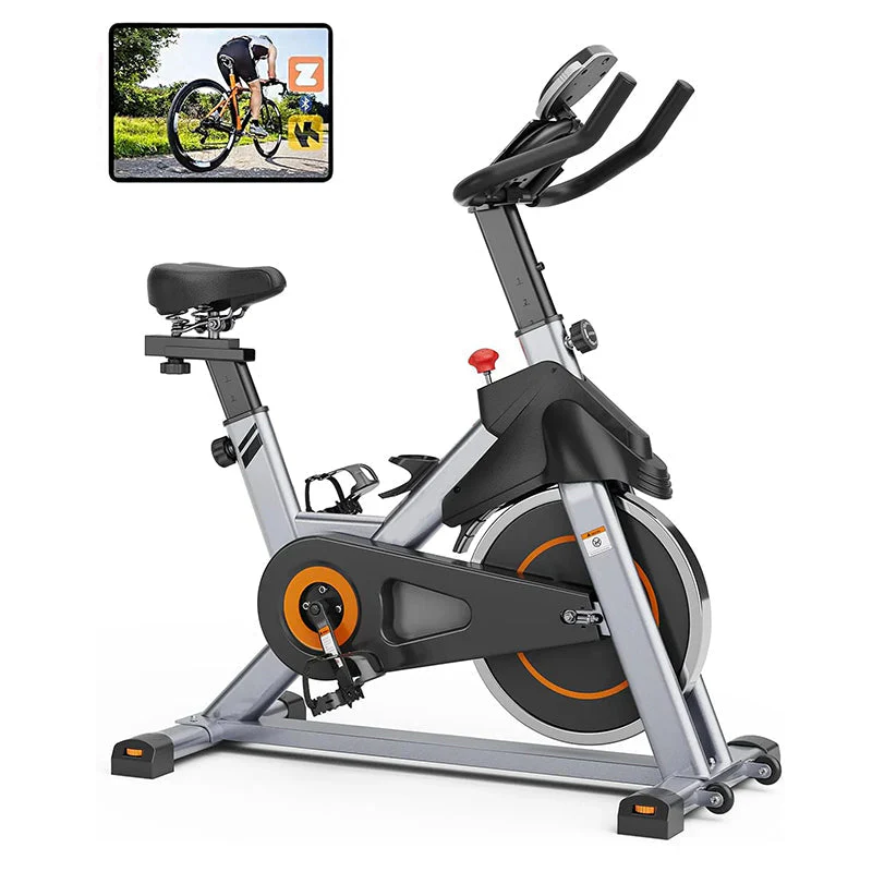 Patin de frein pour vélo d'appartement/vélo stationnaire magnétique - Vélo avec support pour tablette et coussin de siège confortable