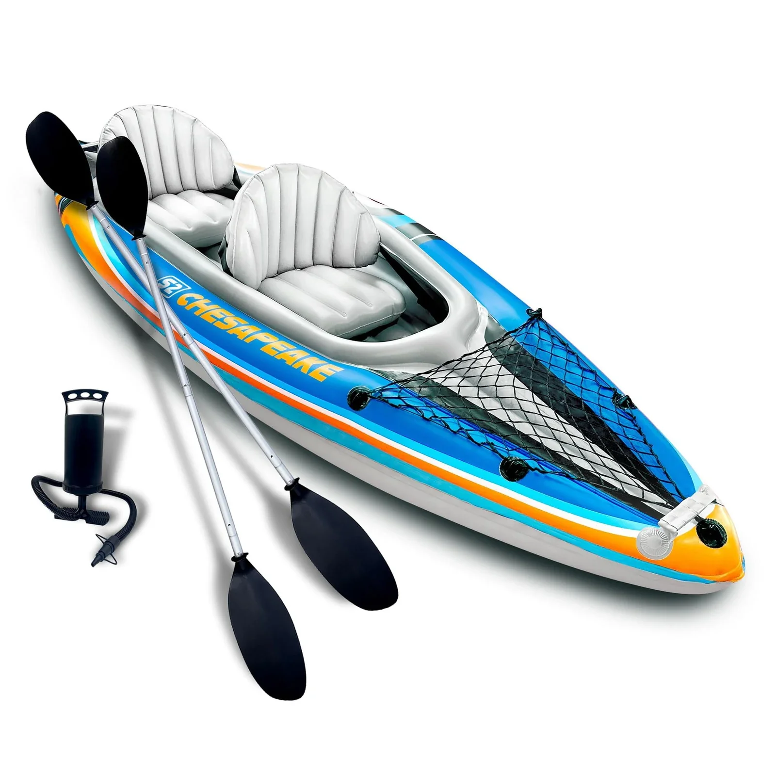 Sunlite Sports 2-Person Inflatable Kayak, 136x33 Inches, Aluminum Oars, High-Output Air Pump and Storage Bag