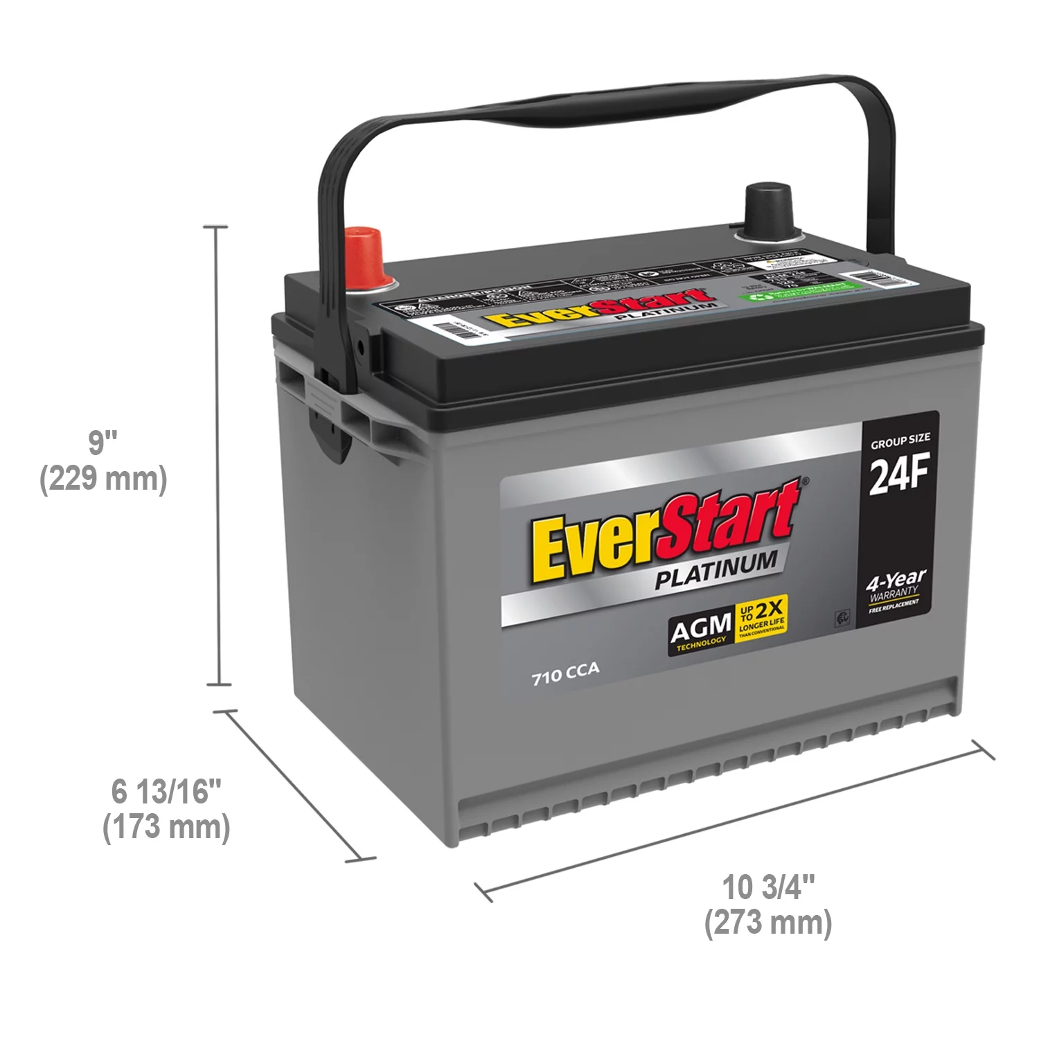 Batterie automobile EverStart Platinum AGM, groupe 24F, 12 volts, 750 CCA - Fabriquée aux États-Unis