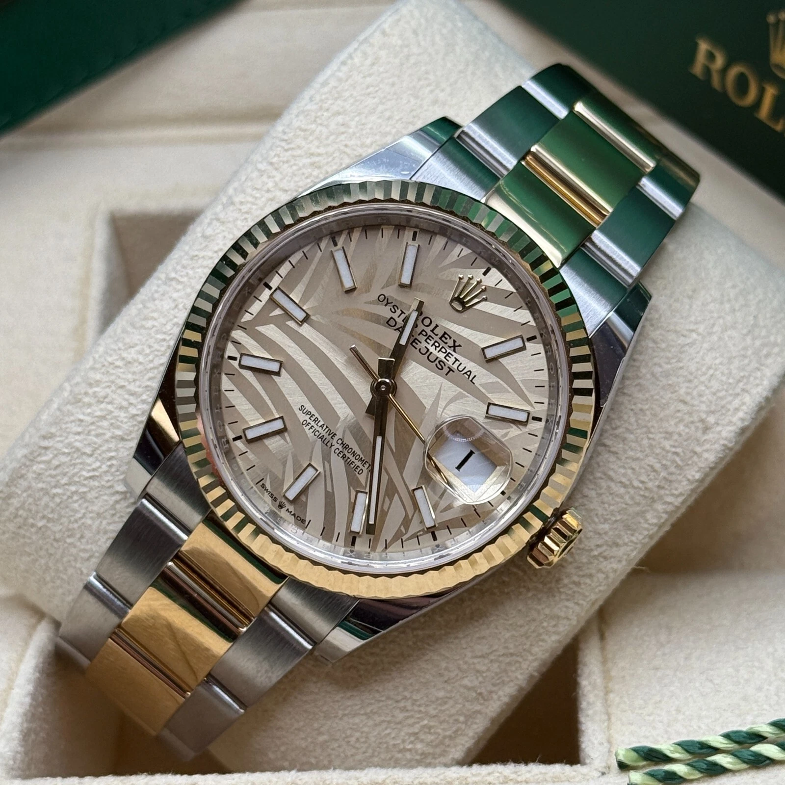 [Super Clone]RLX  Datejust 36mm 126233-0038 Golden Palm Motif 36mm Dial Oyster Bracelet Watch