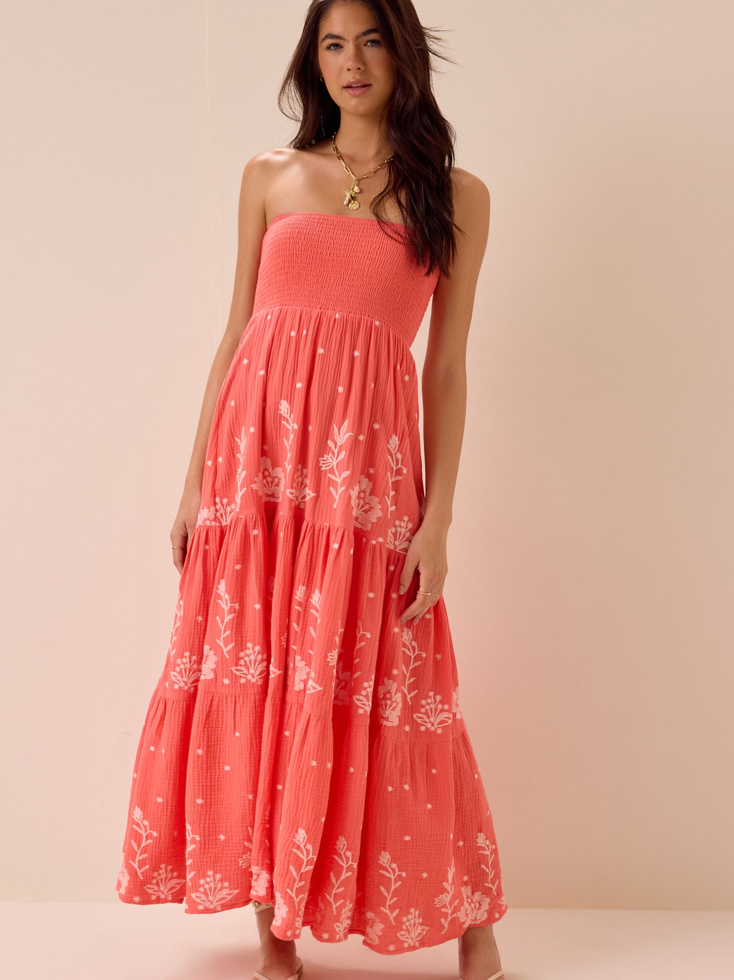 Melanie Strapless Maxi Dress - CORAL