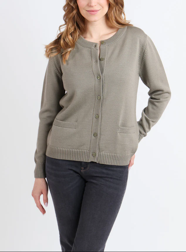 Cardigan femme en laine jersey épais Vert Olive
