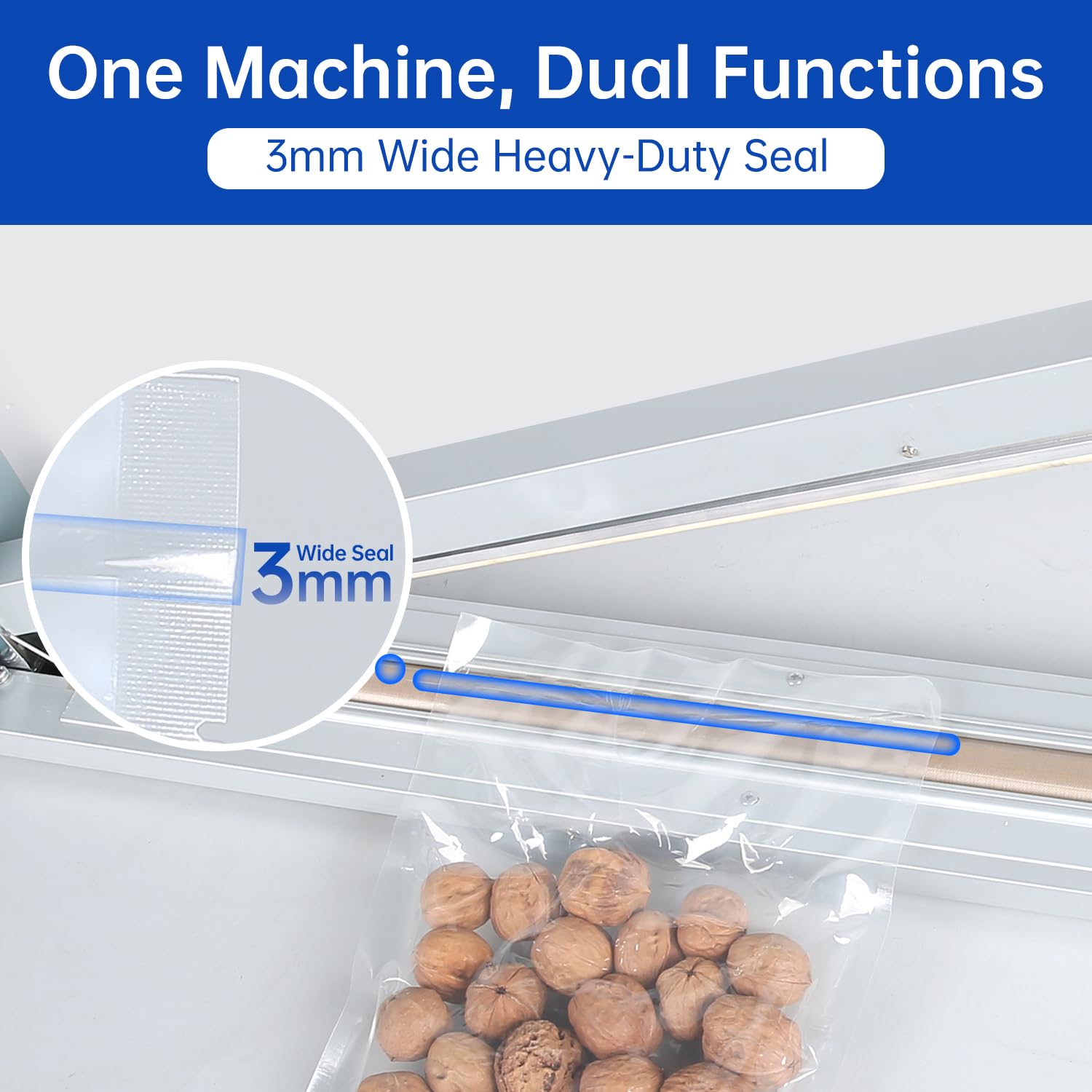Impulse Heat Sealer with Seal bar, Heavy-Duty Bag Sealing & Cutting Machine, 4 Extra Replacements (white, 24inch)