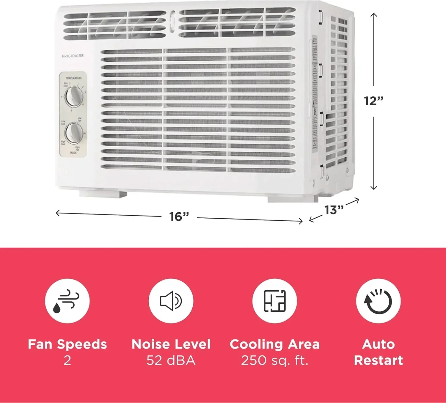 Climatiseur de fenêtre Frigidaire 5 000 BTU avec télécommande. Refroidit jusqu'à 150 pi². Fonctionnement silencieux.