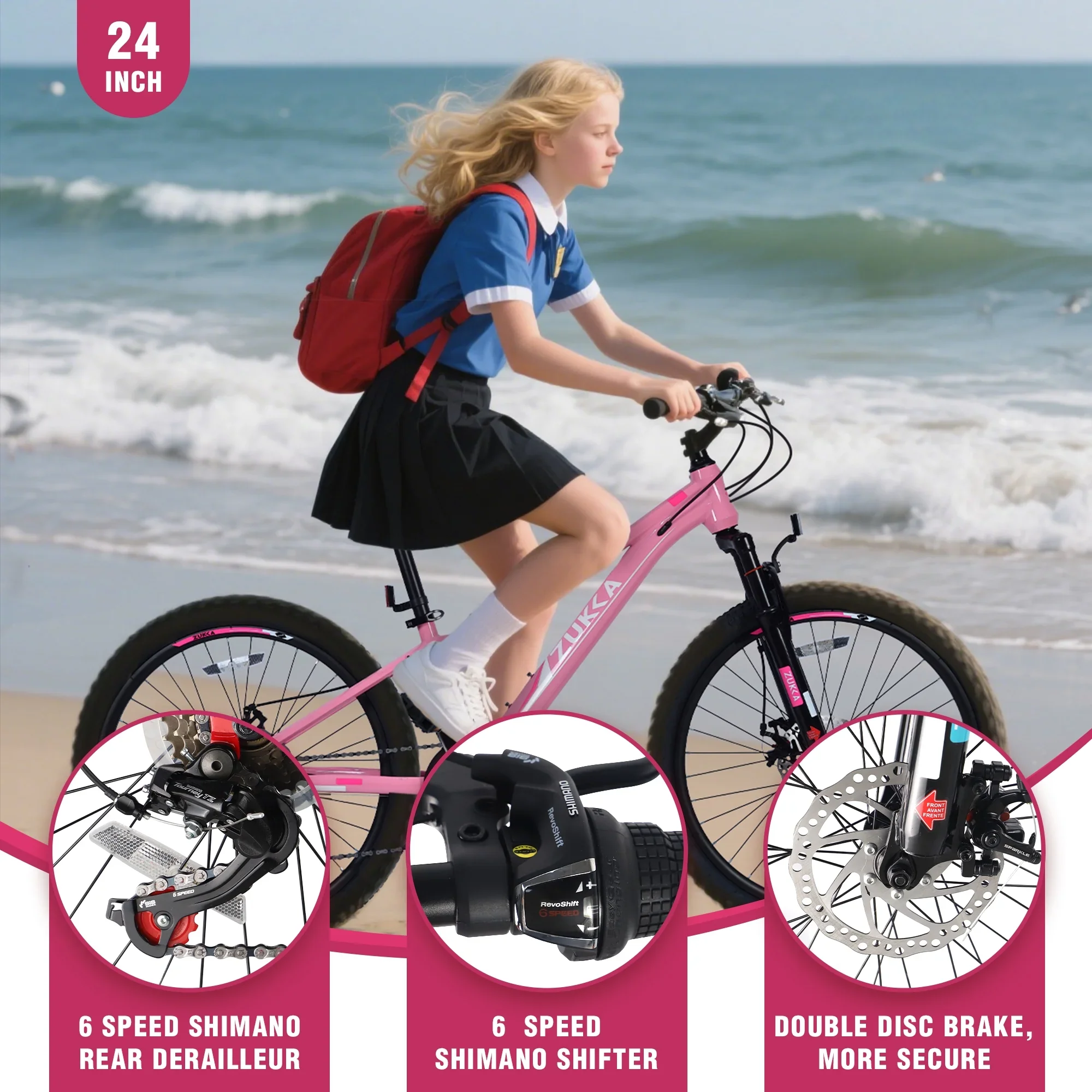 24“/26 Mountain Bike for Women - 21-Speed, Dual Disc Brakes, Front Suspension, All-Terrain Tires, 85% Pre-Assembled Carbon Steel Frame Bicycle
