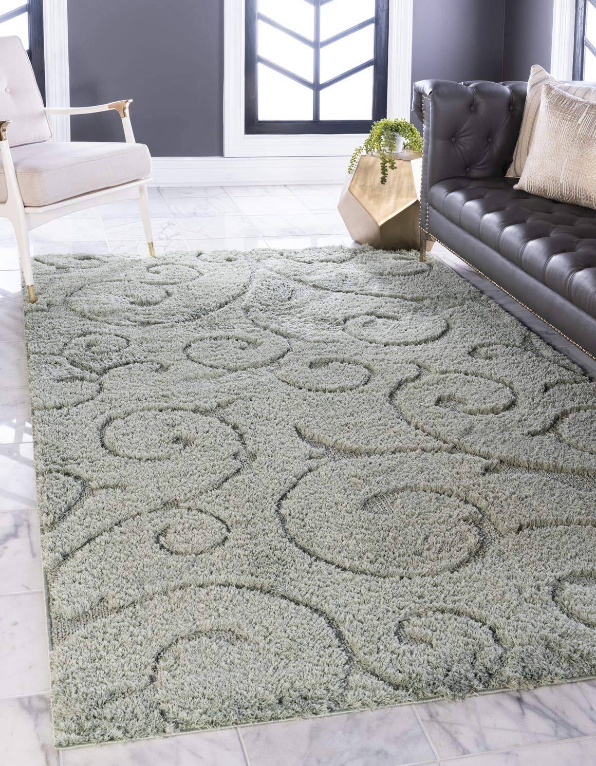 Unique Loom Carved Floral Shag Area Rug (5' x 8' - Green)