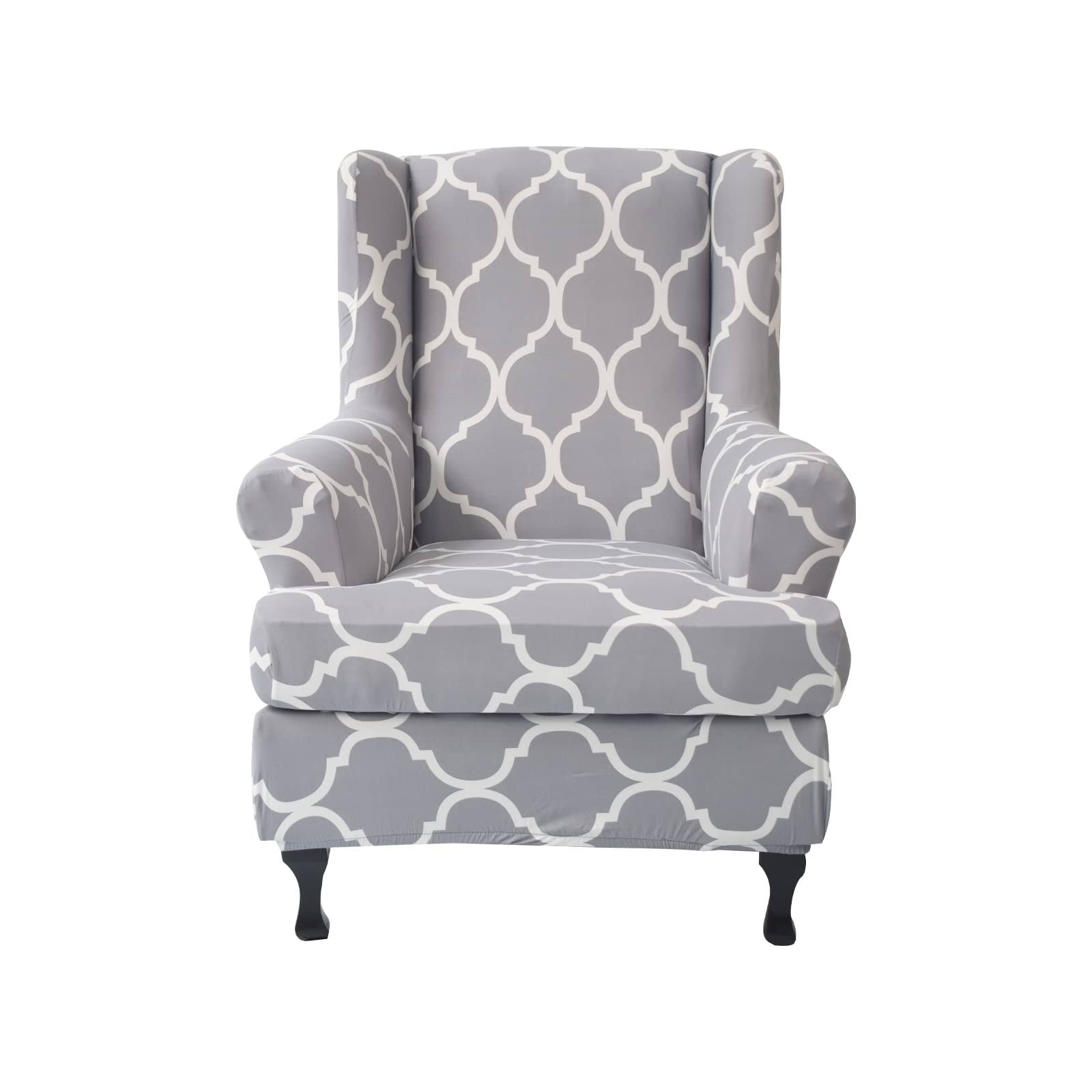 Wing Chair Slipcovers 2 Pieces Stretch Spandex Wingback Chair Covers Sofa Slipcover Printing Wingback Armchair Slipcovers Furniture Protector Couch