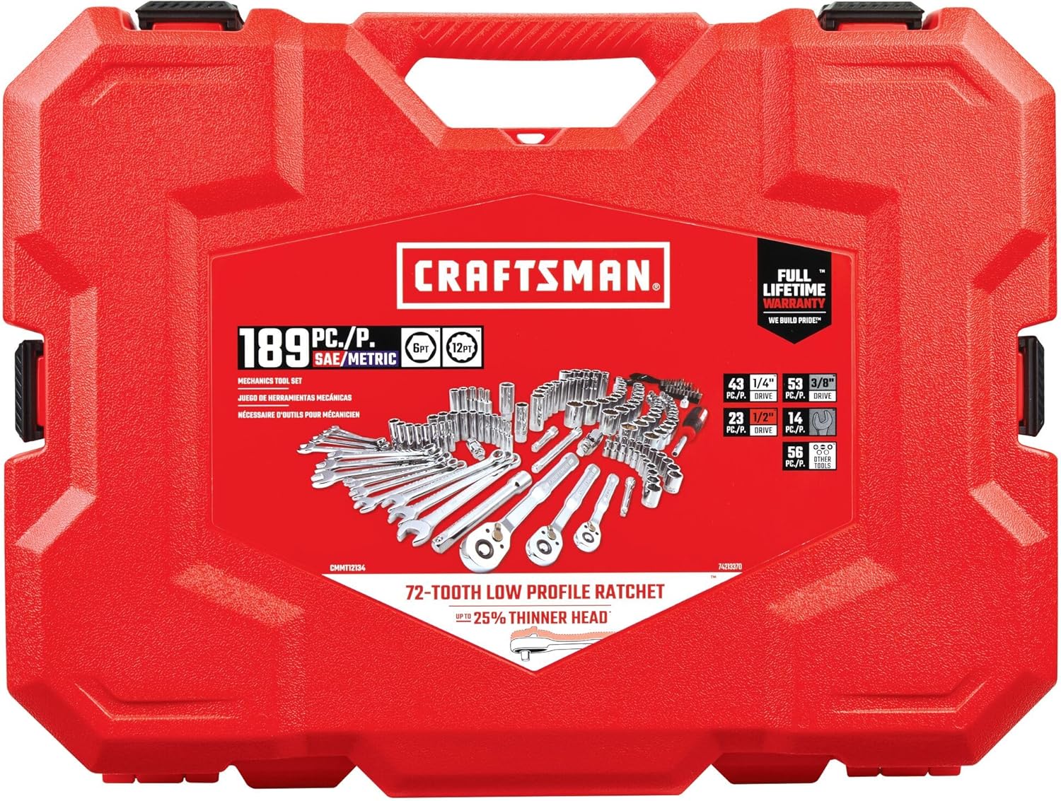 Coffret d'outils de mécanicien CRAFTSMAN, entraînement 1/4 et 3/8 pouce, 189 pièces (CMMT12134)