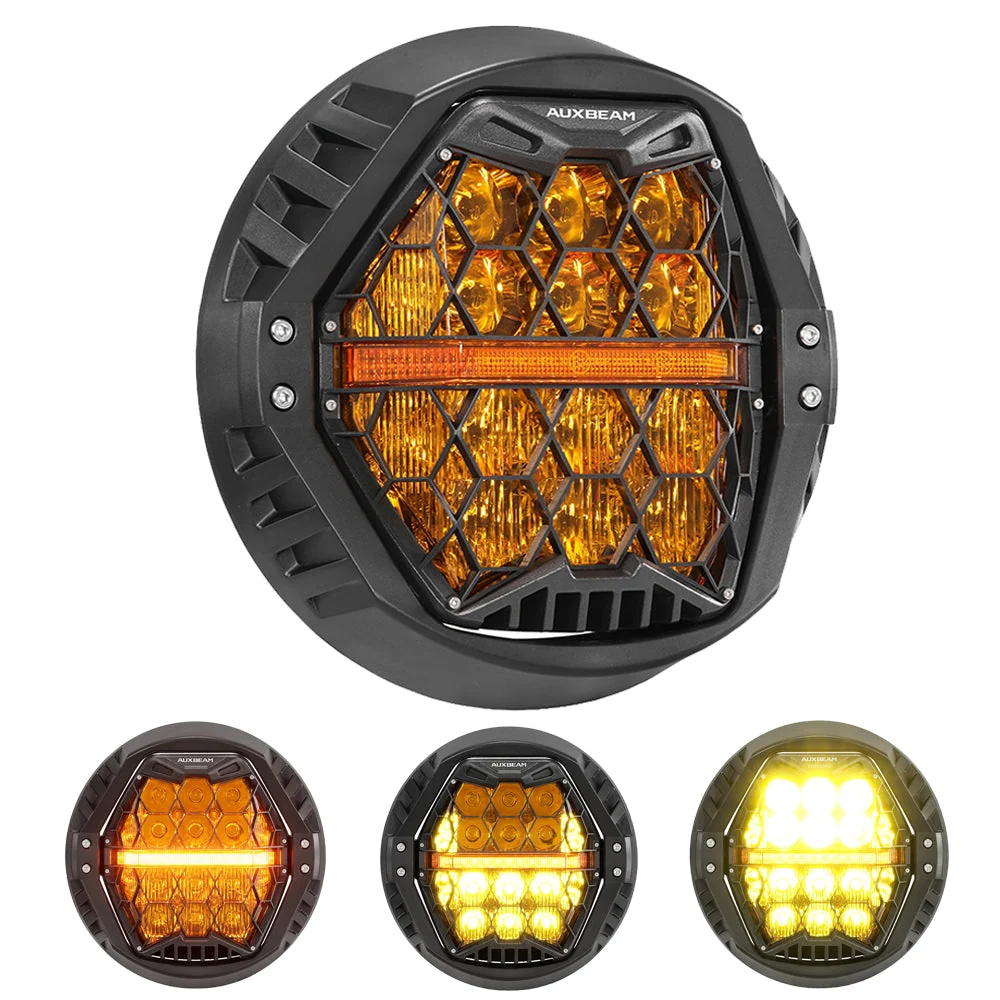 7 Inch 120W DOT Motorcycle LED Headlight Assembly with Amber DRL & Honeycomb Design (Hi/Lo Beam) for Harley-Davidson Touring