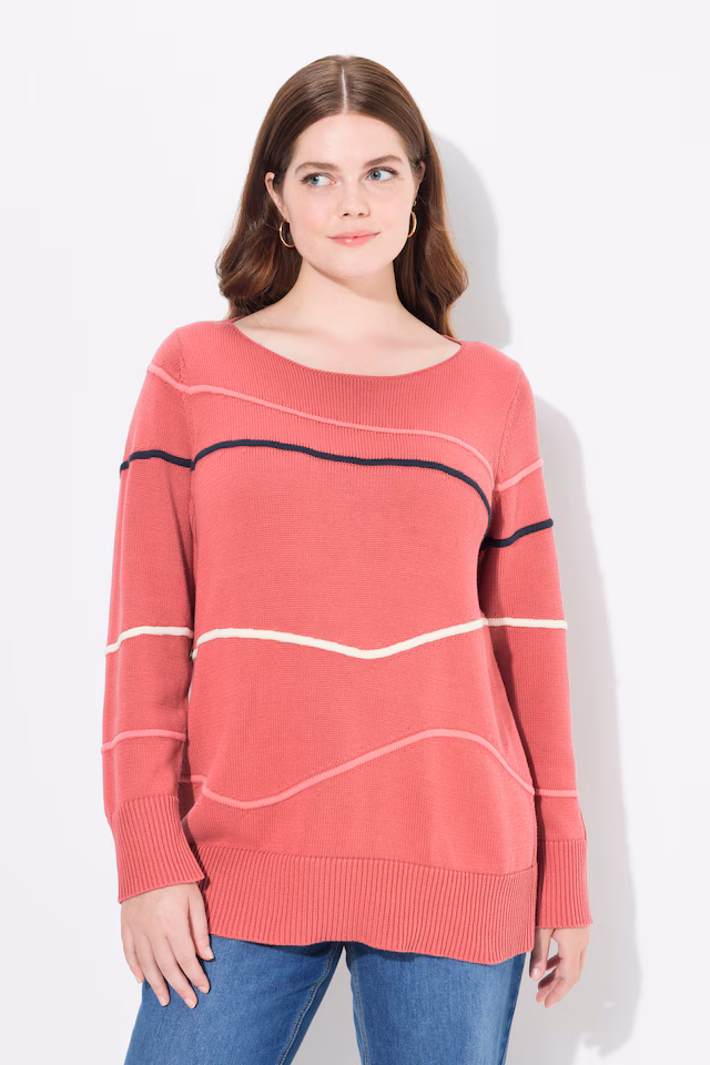 Eco Cotton Contrast Piped Boat Neck Sweater