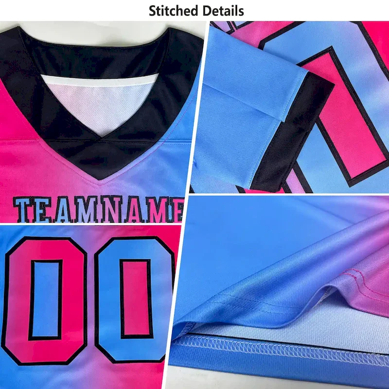 Custom Powder Blue Red-Navy Mesh Authentic Gradient Fashion Scratch rugby jersey