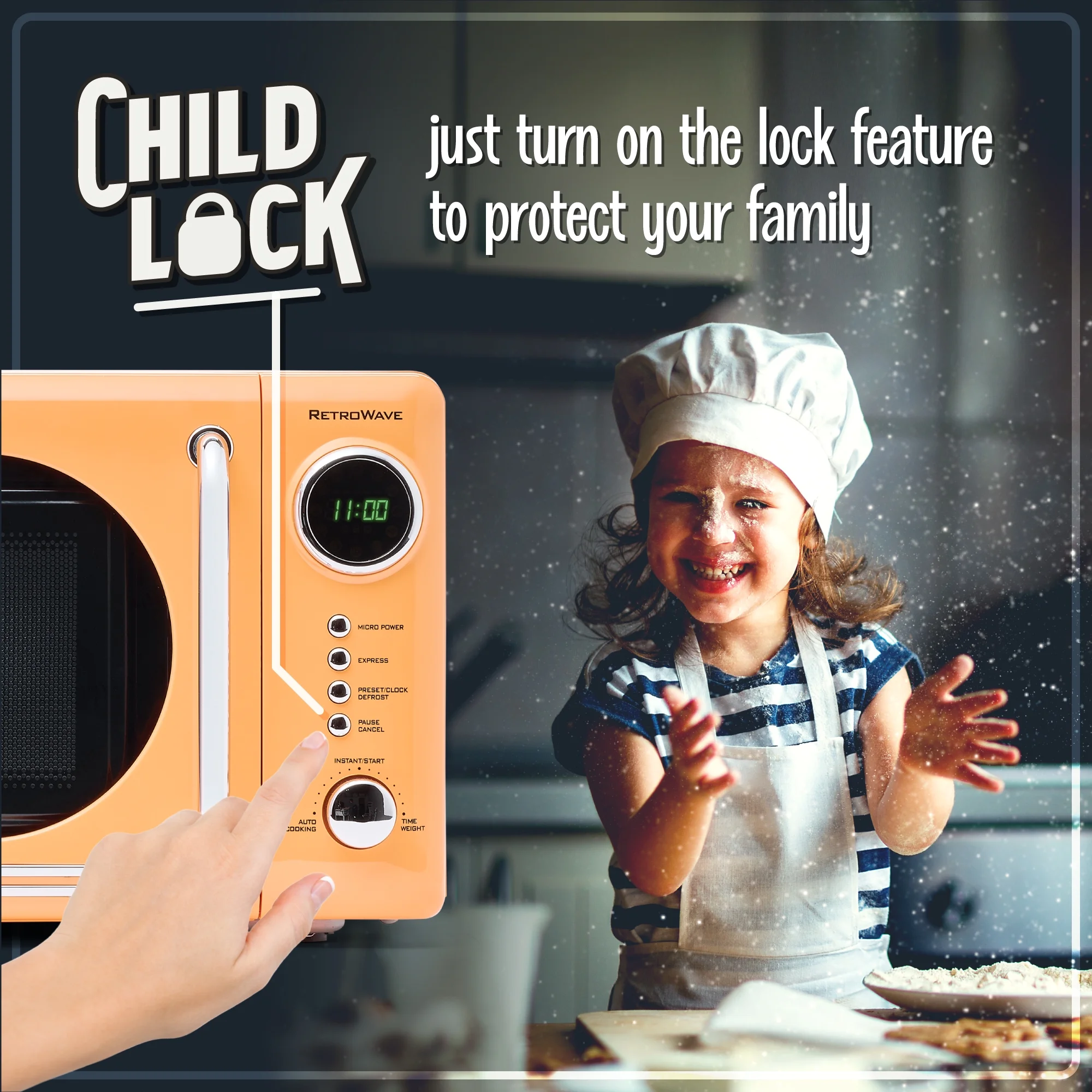 Retro Compact Countertop Microwave Oven 0.7 Cu. Ft. 700-Watts with LED Digital Display Child Lock Easy Clean Interior Orange(Orange) - Image 10