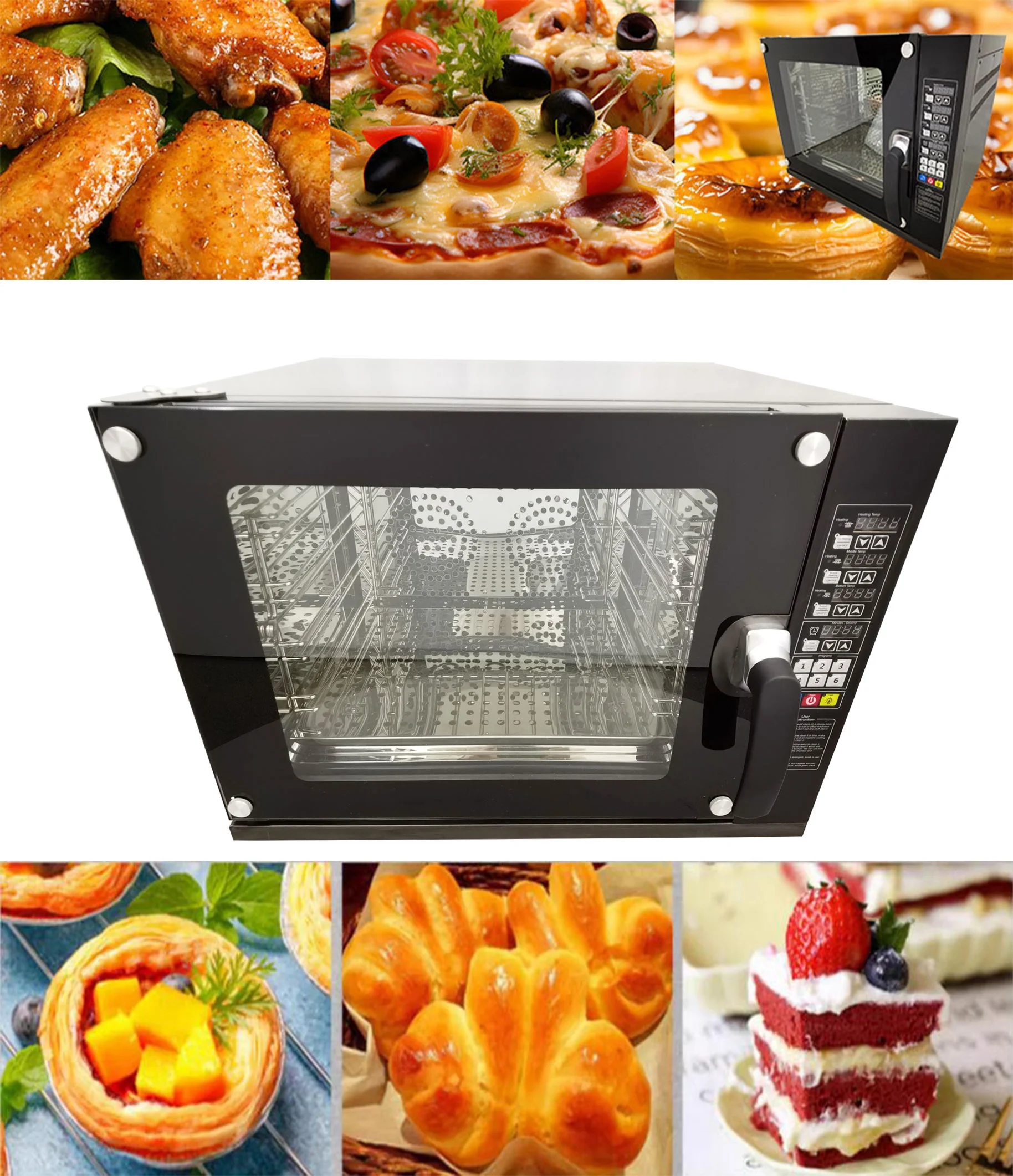 60 L Commercial Countertop Convection Spray Oven 4 Racks Hot Air Circulation Electric Oven 220V