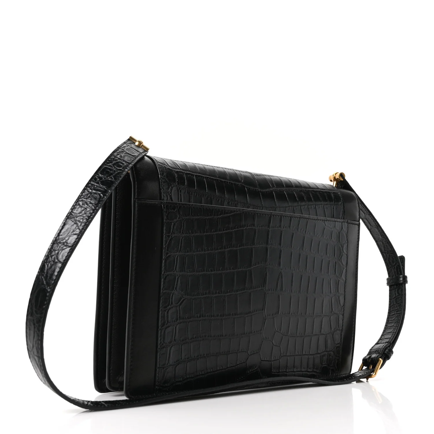 Calfskin Crocodile Embossed Gaby Satchel Black