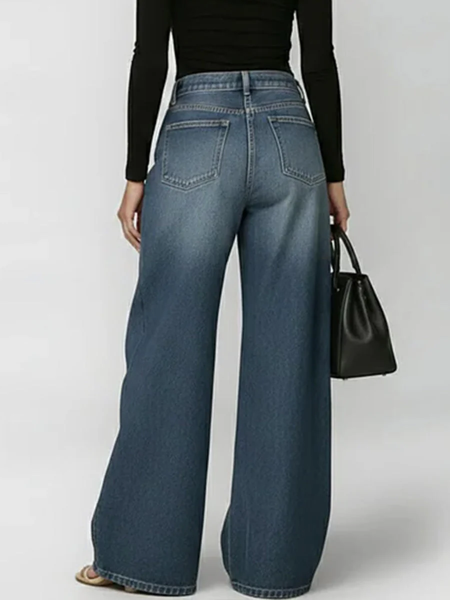 Jean décontracté large à taille haute pour femmes