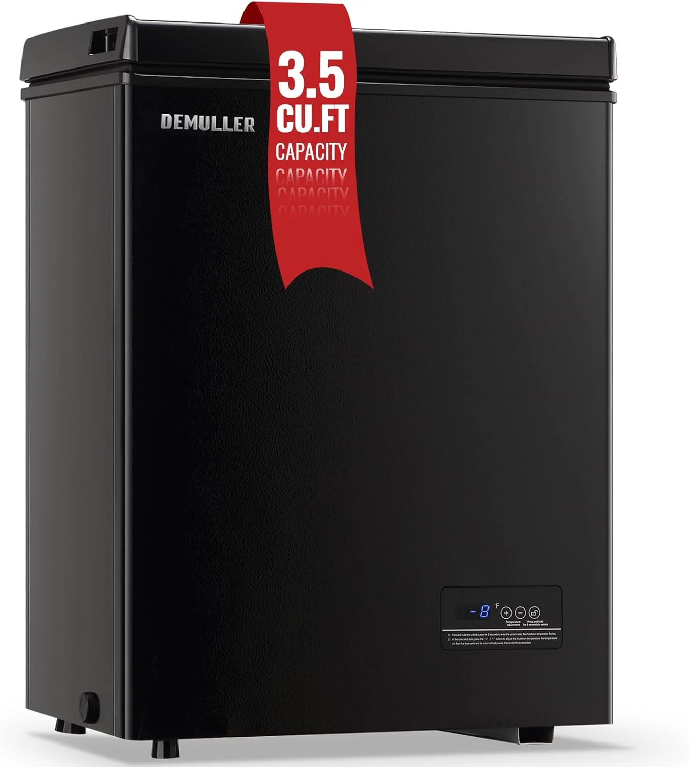 Congélateur coffre 5 pieds cubes, congélateur pose libre avec 2 paniers amovibles en acier inoxydable, mini-congélateur compact à porte ouverte sur le dessus avec commande électronique, de 5 °C à -26 °C, noir