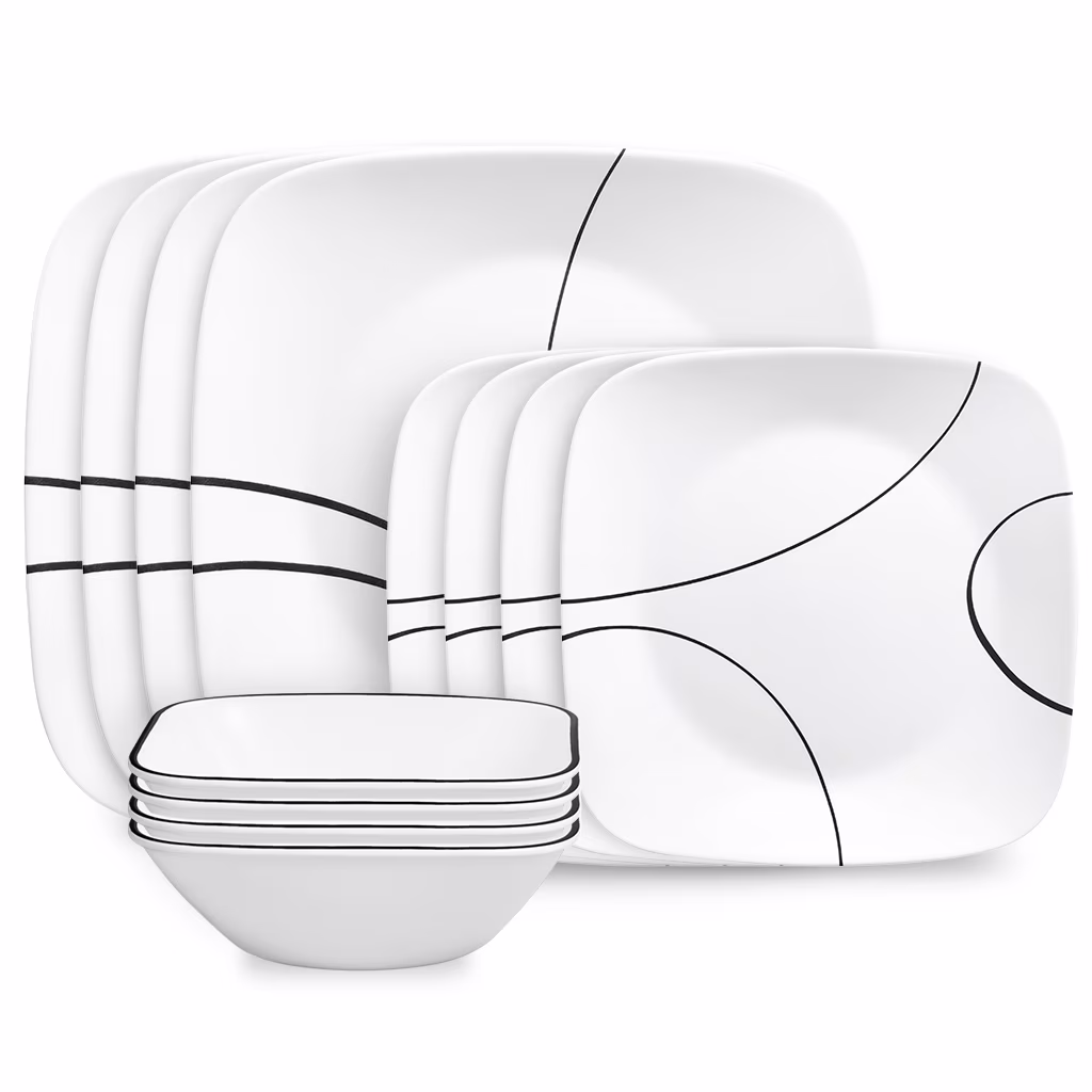 Corelle Simple Lines 12 - Piece Square Glass Dinnerware Set (Service for 4)