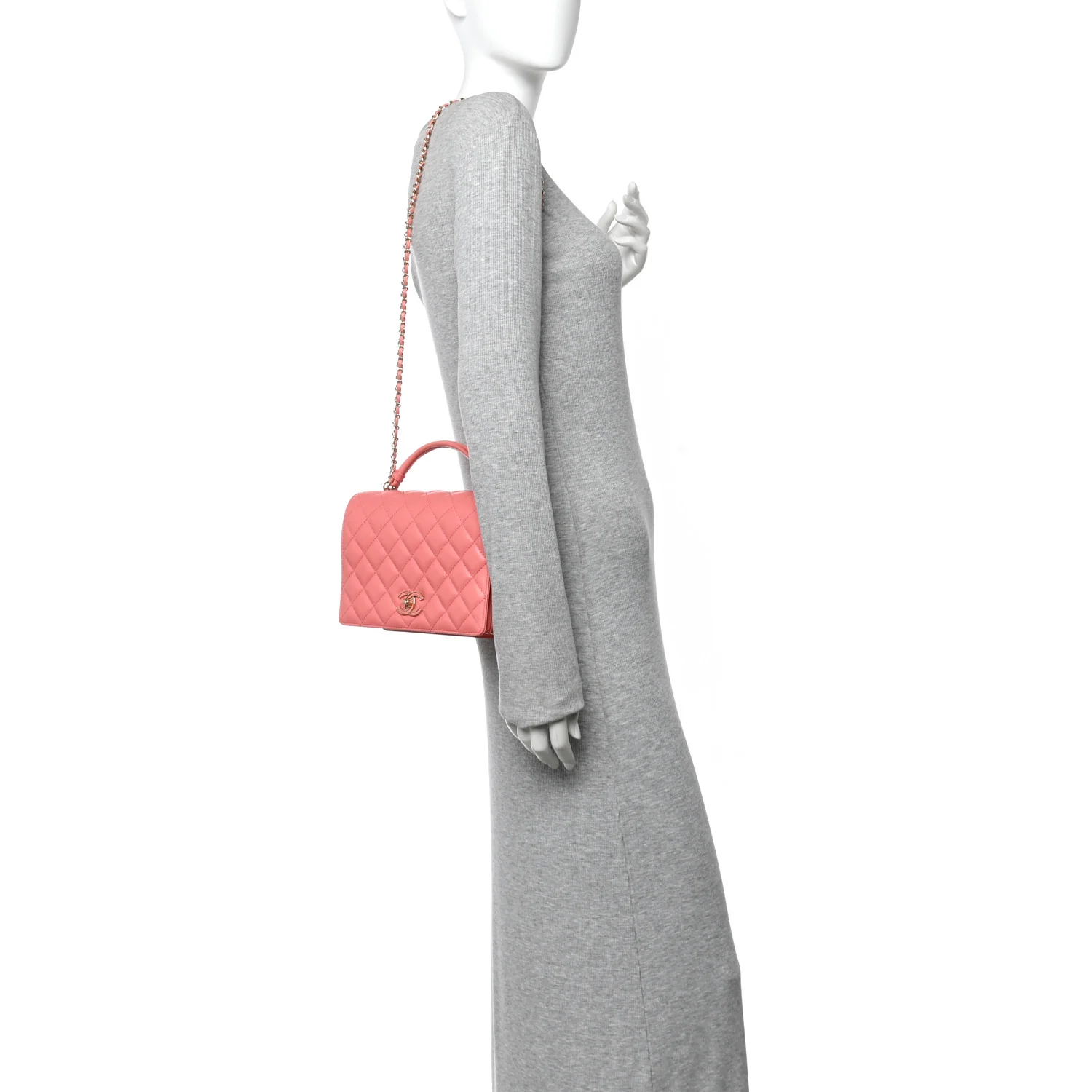 Lambskin Quilted Small Handle Tied Top Handle Flap Pink