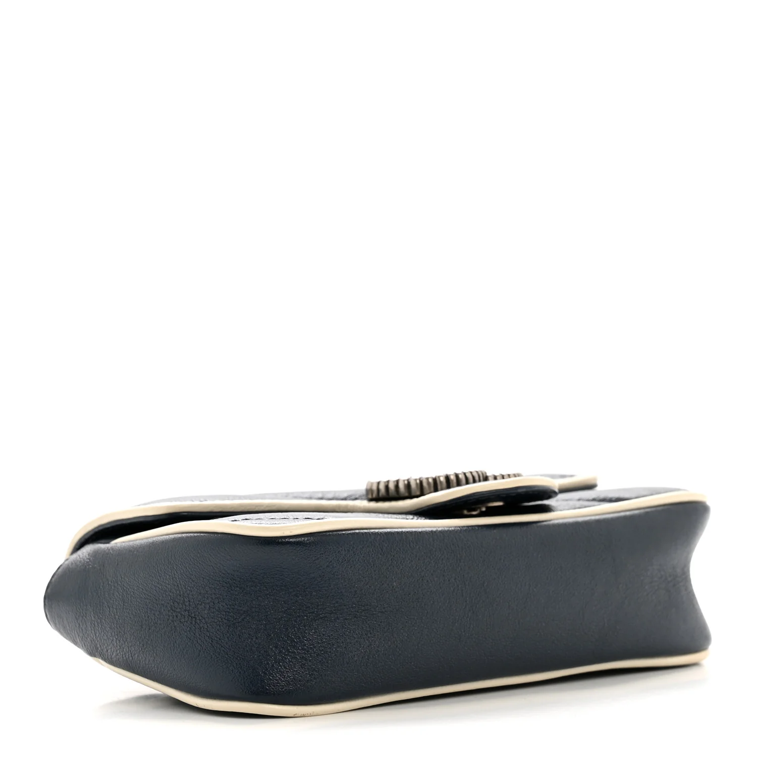 Vintage Effect Calfskin Matelasse Diagonal Super Mini Torchon GG Marmont Shoulder Bag Blue Agata Mystic White