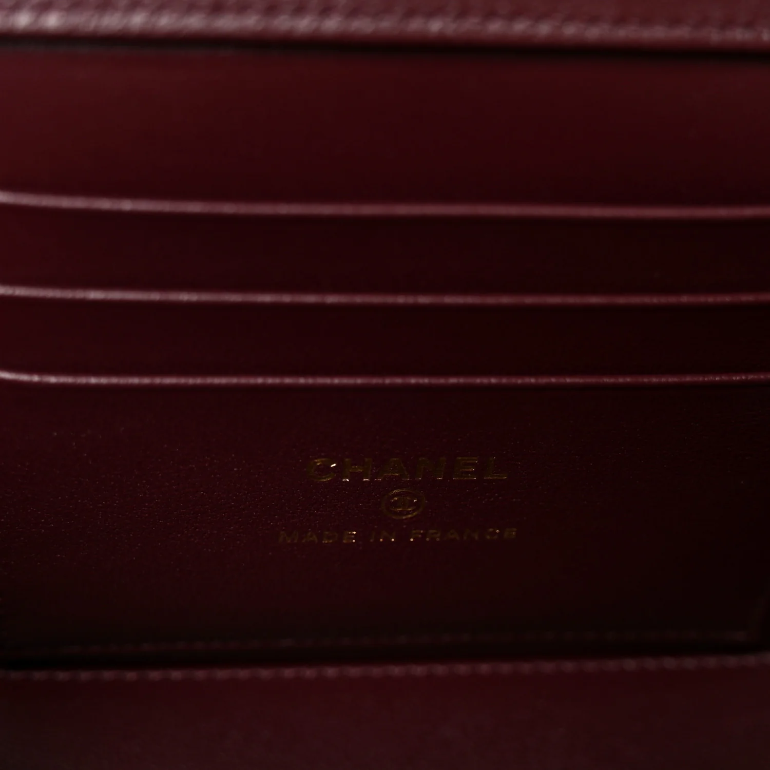 Lambskin Quilted Small Top Handle Vanity Case With Chain Burgundy