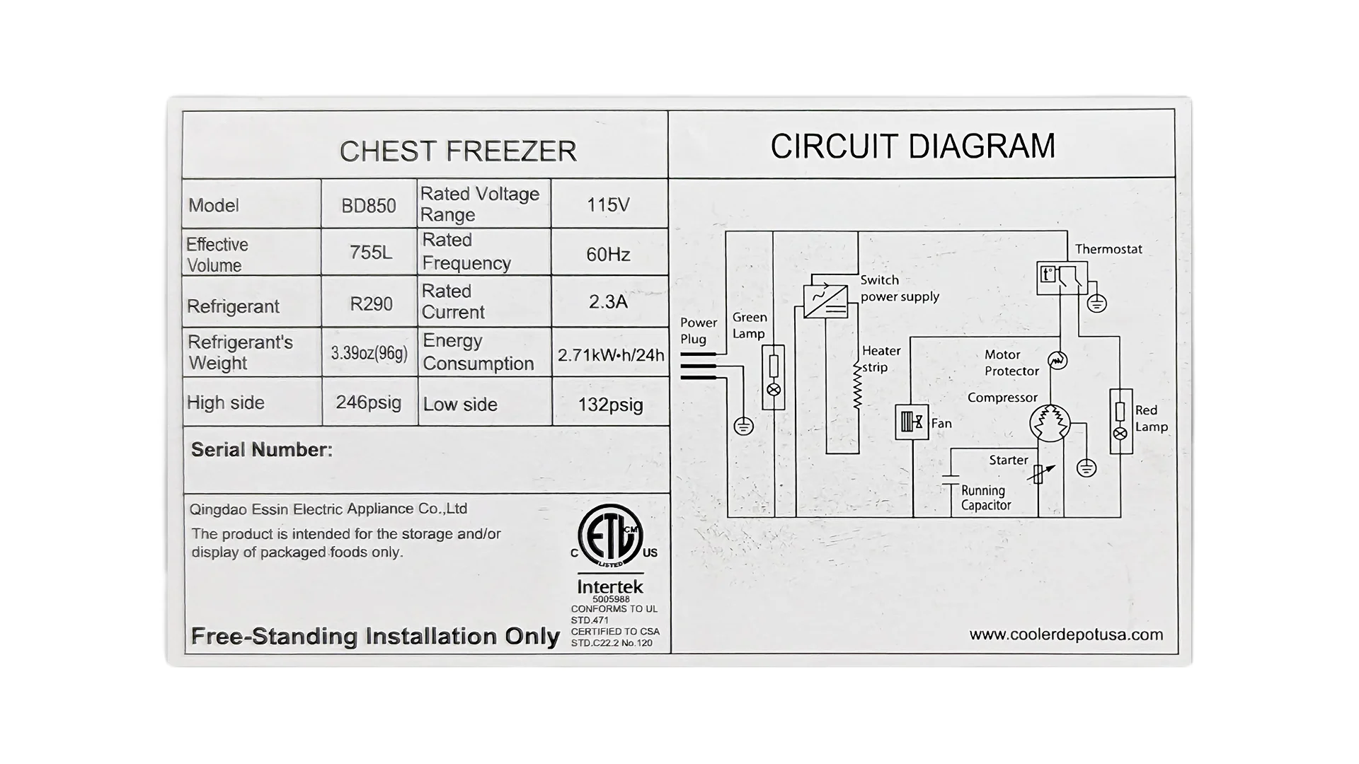 27 Cu.Ft. Chest Freezer 91 in. with Two Solid Open Doors, NSF Certified - Image 7