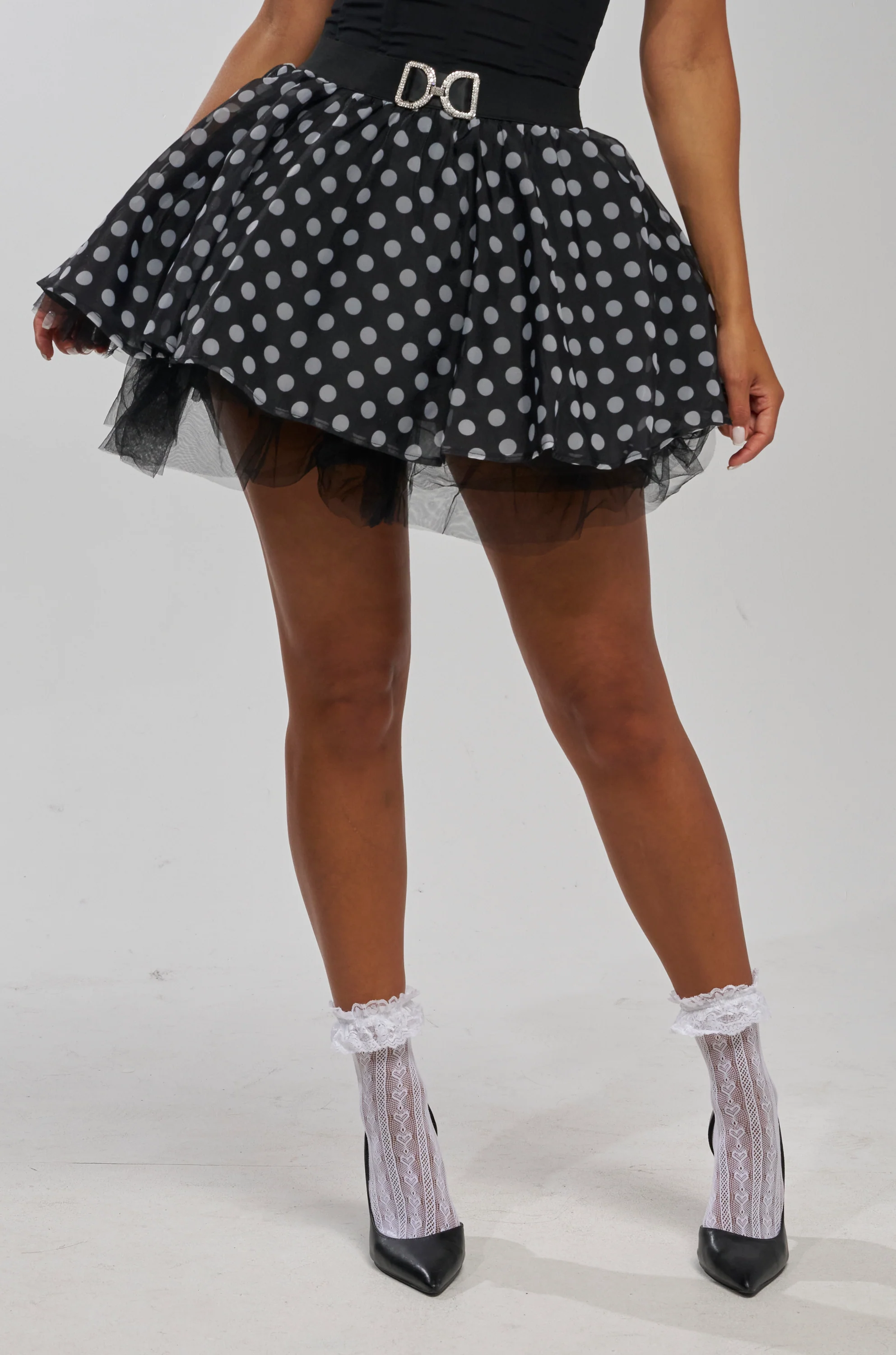 EXTREME MESH MINI SKIRT IN POLKA DOT - Akira Store