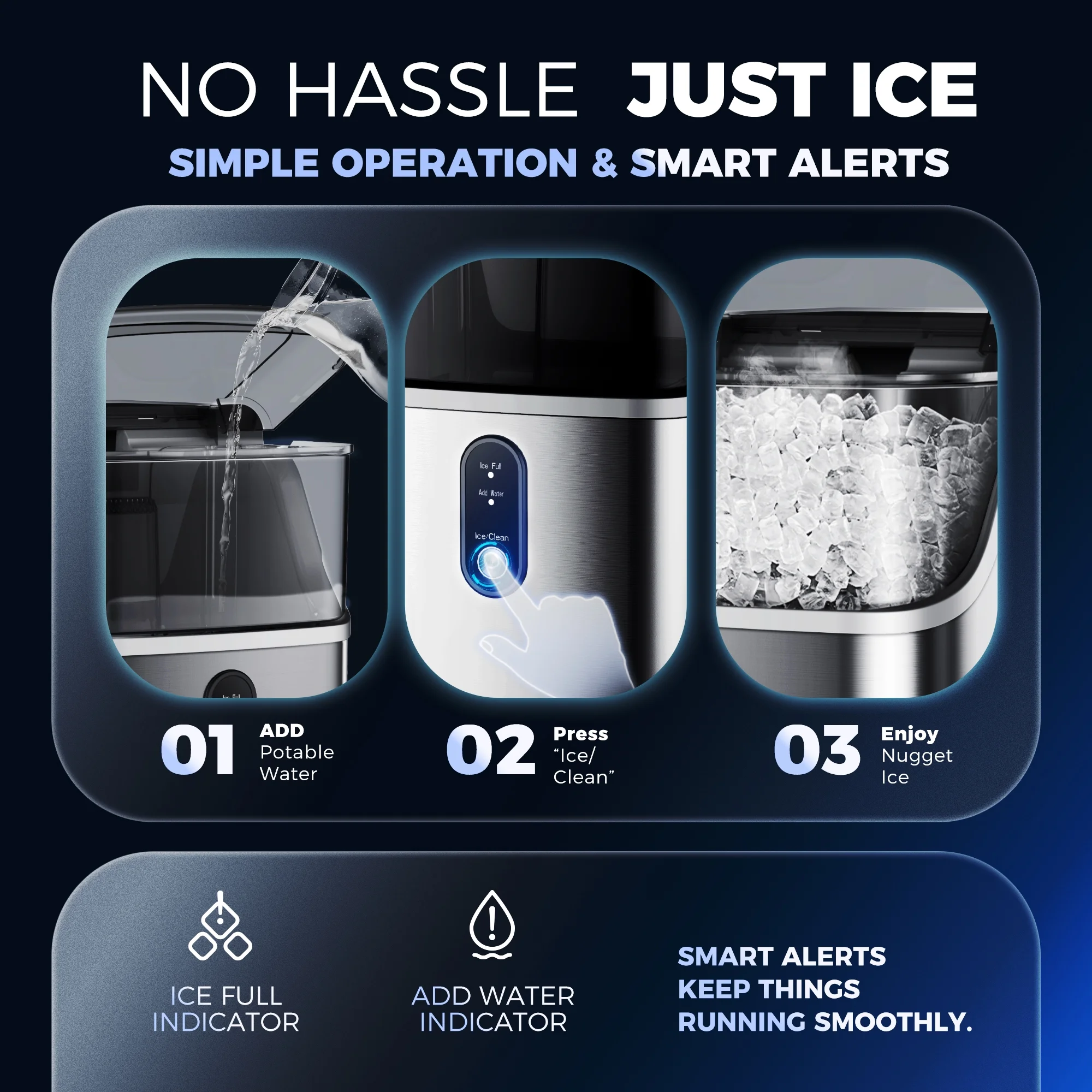 Nugget Ice Maker Countertops, 35.9lbs Per Day Portable Pebble ice machine, Crushed Sonic ice maker with Soft Chewable Ice for Home, Party, RV, Camping, Stainless Steel Silver - Image 6