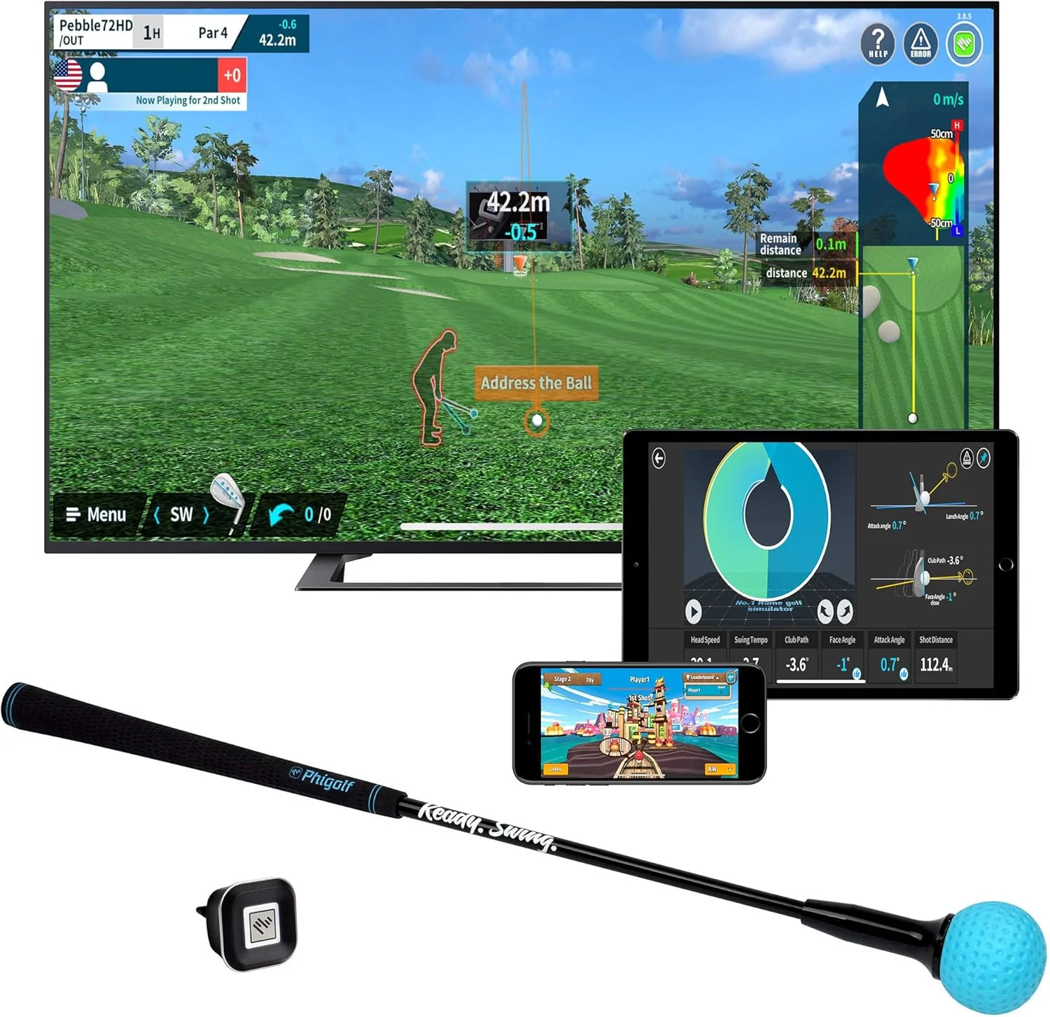 Home Golf Game Simulator: Enjoy Interactive Golf with Motion Sensor & Swing Stick for Indoor & Outdoor Fun  38,000+ Courses Worldwide, Compatible with Android, iOS, App & E6 Connect