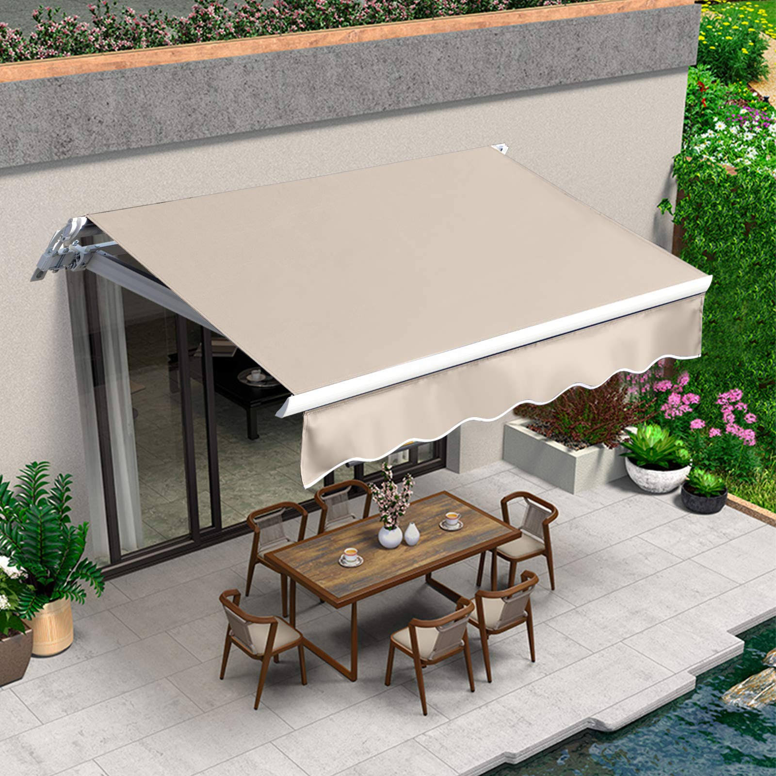 VUYUYU 8.2'x6.5' Patio Awning Retractable Awning Cover Sunshade Shelter Outdoor Canopy with Crank Handle and Water-Resistant Polyester for Courtyard