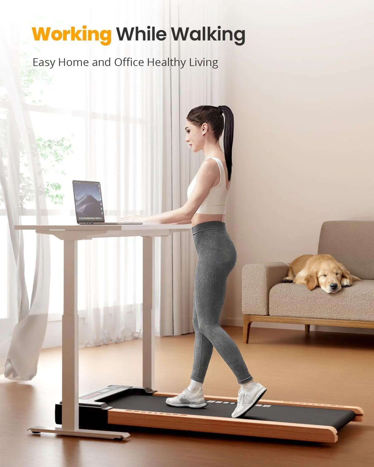 2 5HP Walking Pad Wood Under Desk Treadmill, Portable Mini Treadmill with Remote Control, Bluetooth, 265lbs Capacity, Installation Free Jogging Machine for Home/Office Image 4