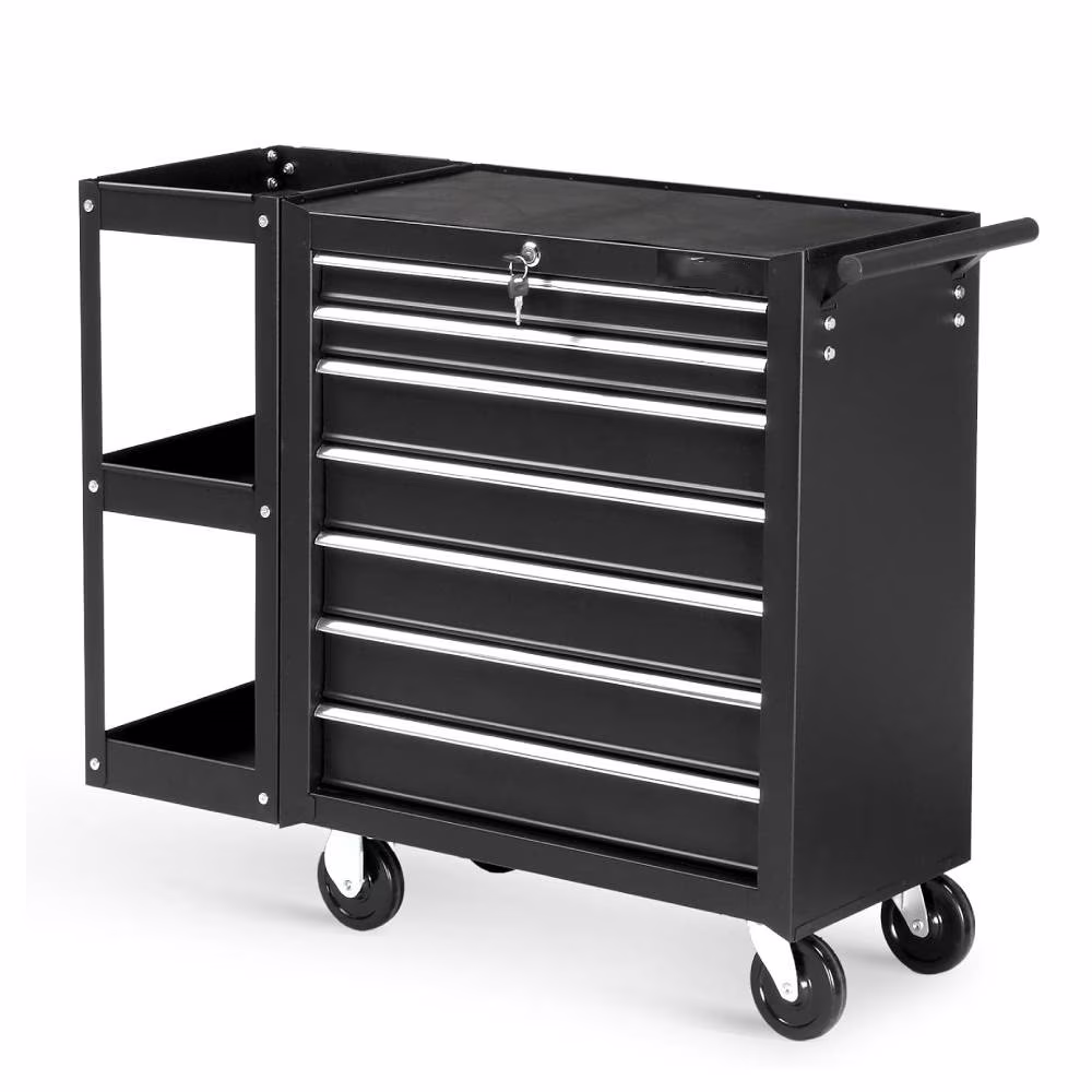 Ktaxon 7-Drawer Rolling Tool Chest with Side Shelves, Tool Storage Side Cabinet w/Lockable Wheels, for Warehouse Garage Repair Shop