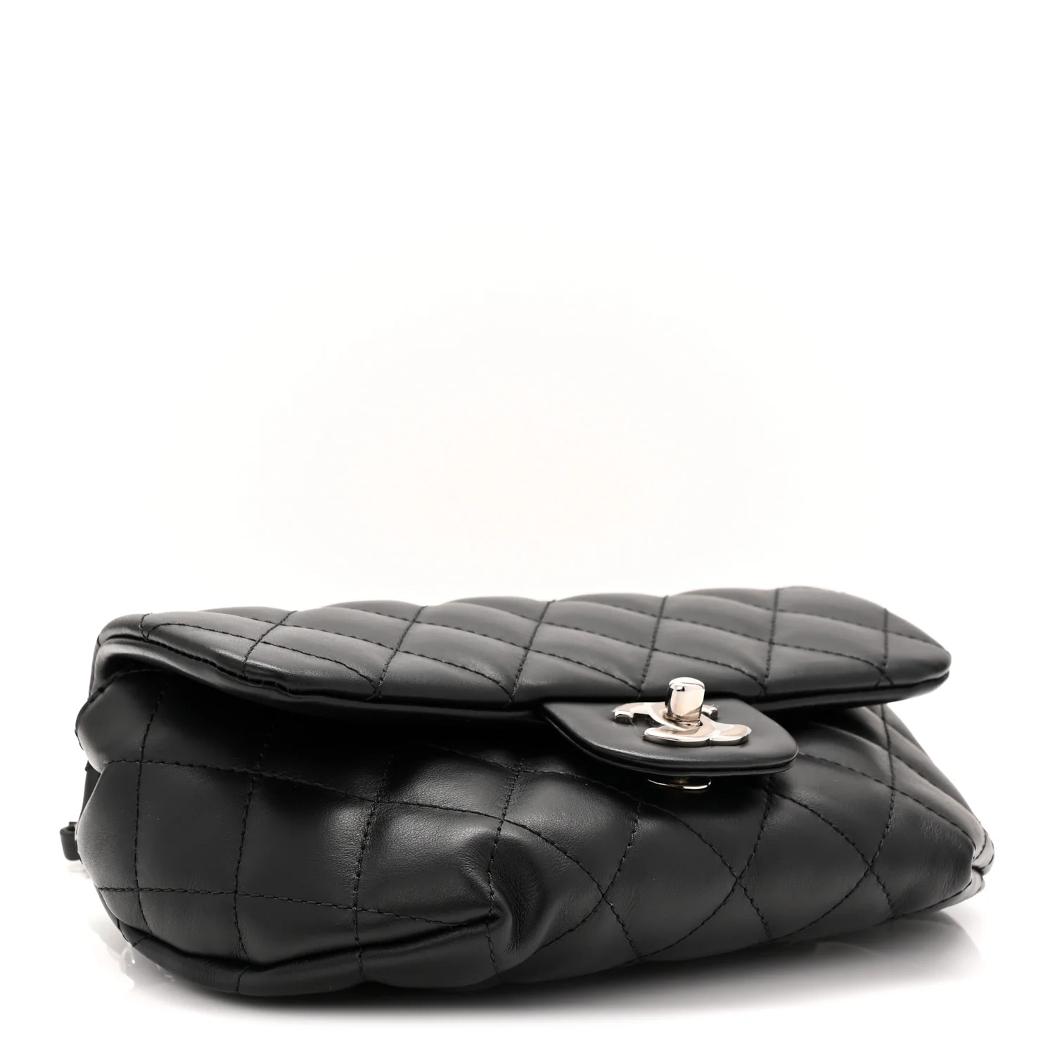 Calfskin Quilted CC Uniform Flap Belt Bag Black