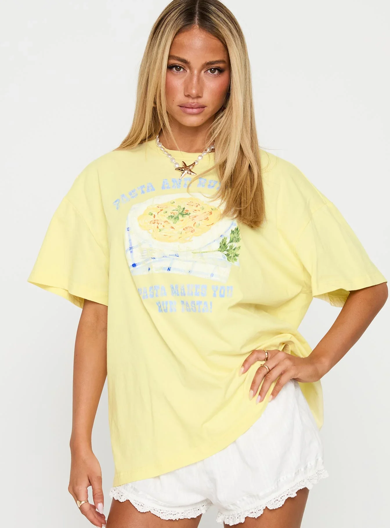 Pasta Makes You Fasta Oversized Tee Yellow