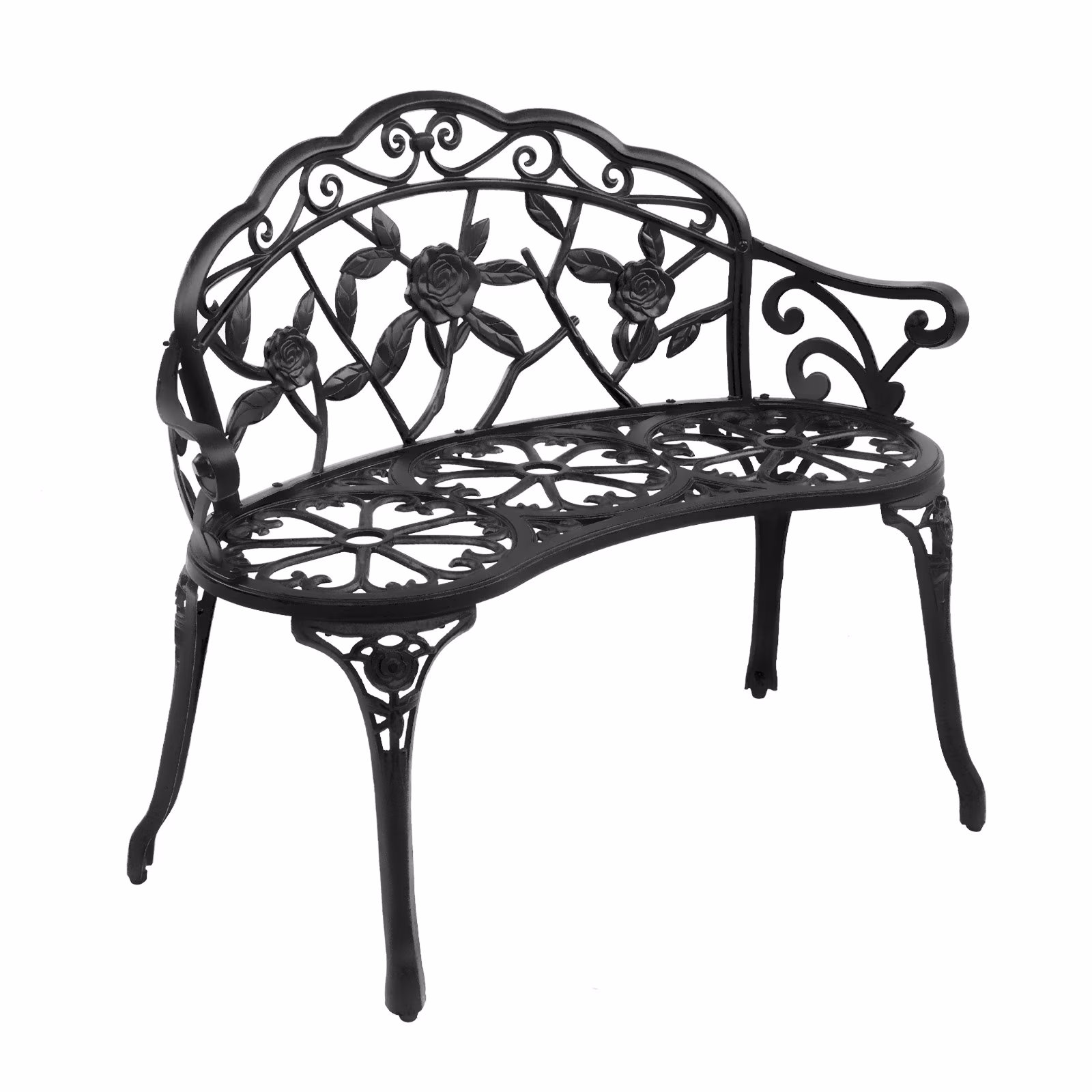 Courtyard Park Outdoor Patio Bench Leisure Rose Cast Aluminum Chair, Metal Loveseat Bench for Garden Patio, Porch, Deck, Bronze(Bronze) - Image 3